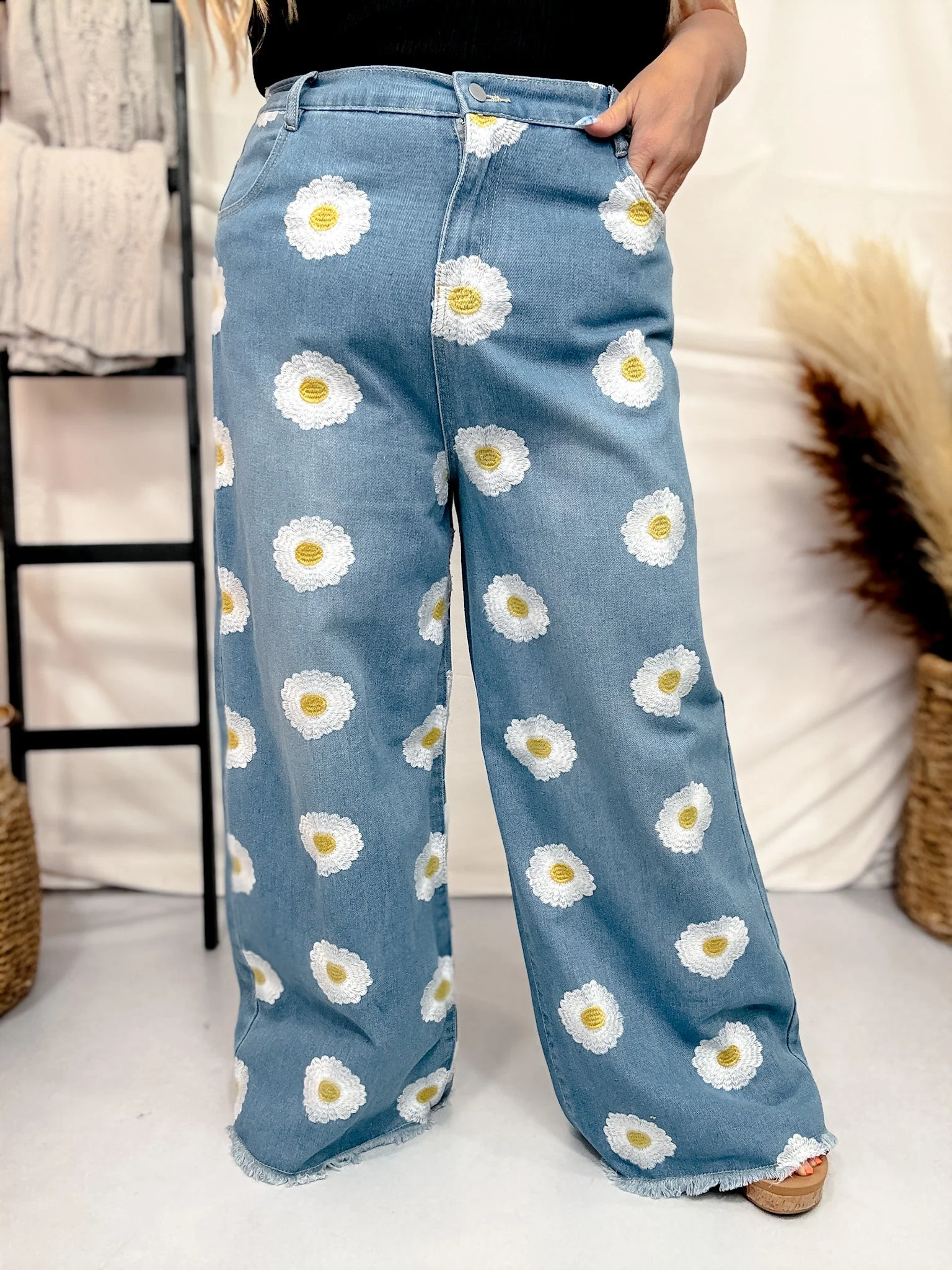 Daisy Embroidered Wide-Leg Jeans FINAL SALE