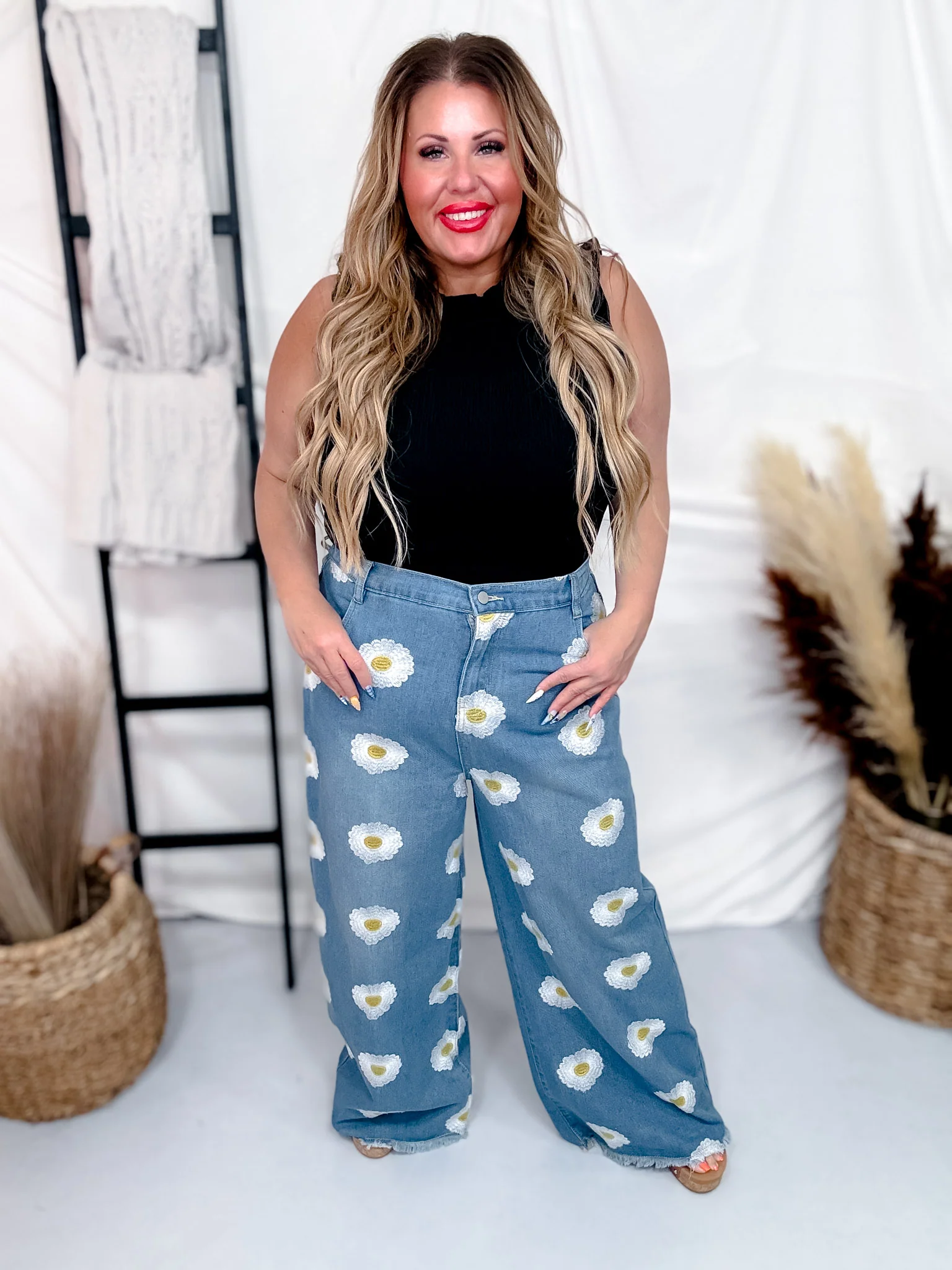 Daisy Embroidered Wide-Leg Jeans FINAL SALE - Image 2