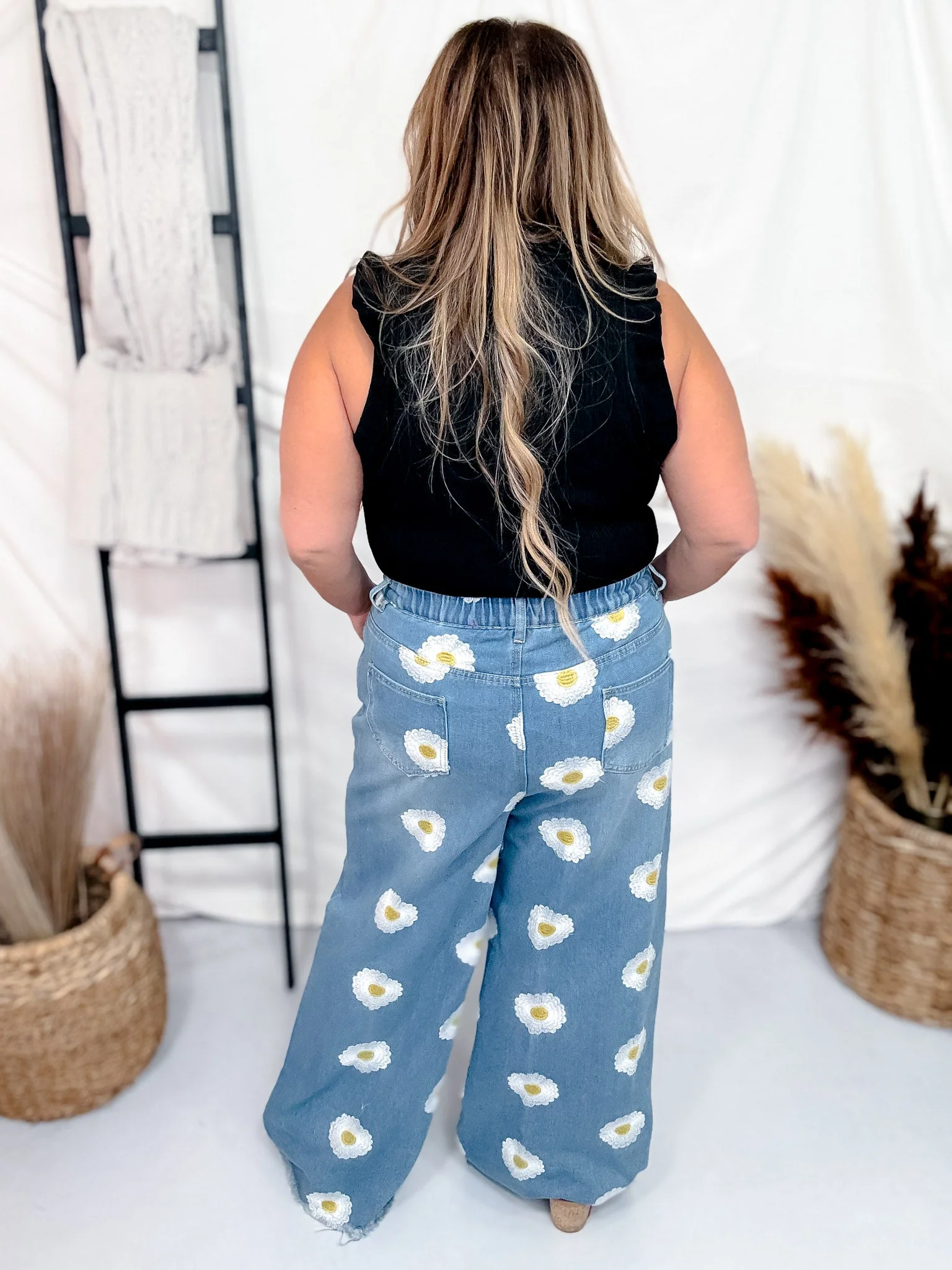 Daisy Embroidered Wide-Leg Jeans FINAL SALE - Image 6