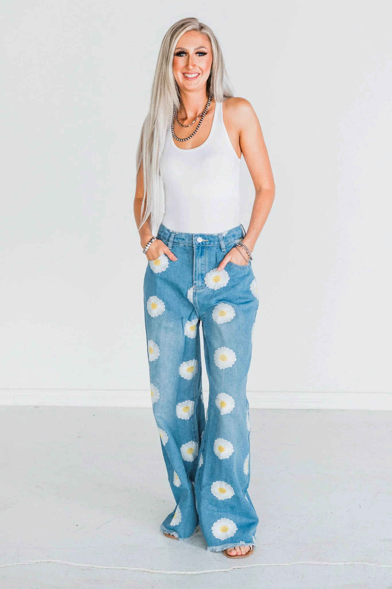 Daisy Embroidered Wide-Leg Jeans FINAL SALE - Image 8