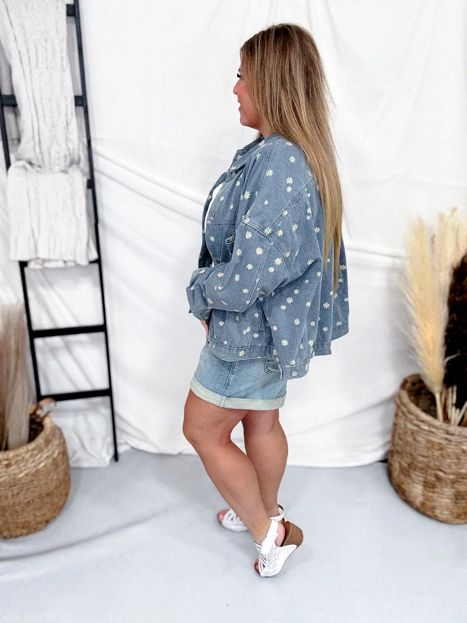 Daisy Print Button Down Denim Jacket FINAL SALE - Image 7