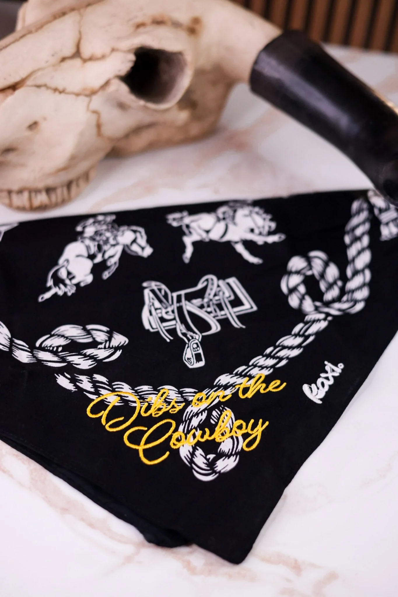 "Dibs On The Cowboy" Black Western Print Bandana