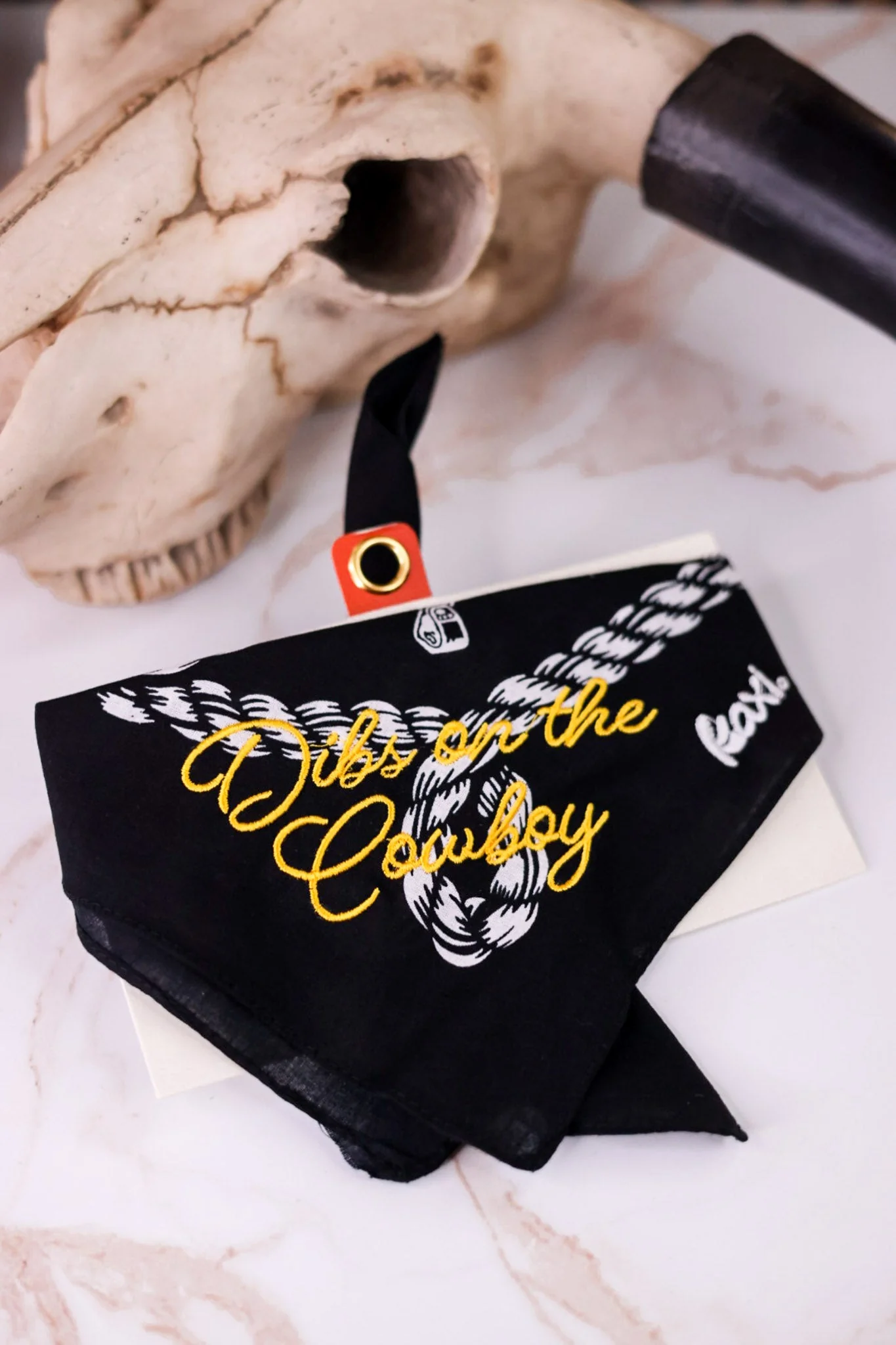 "Dibs On The Cowboy" Black Western Print Bandana - Image 2
