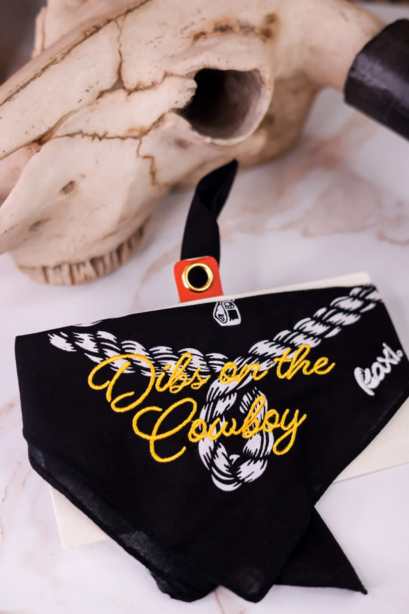 "Dibs On The Cowboy" Black Western Print Bandana - Image 3