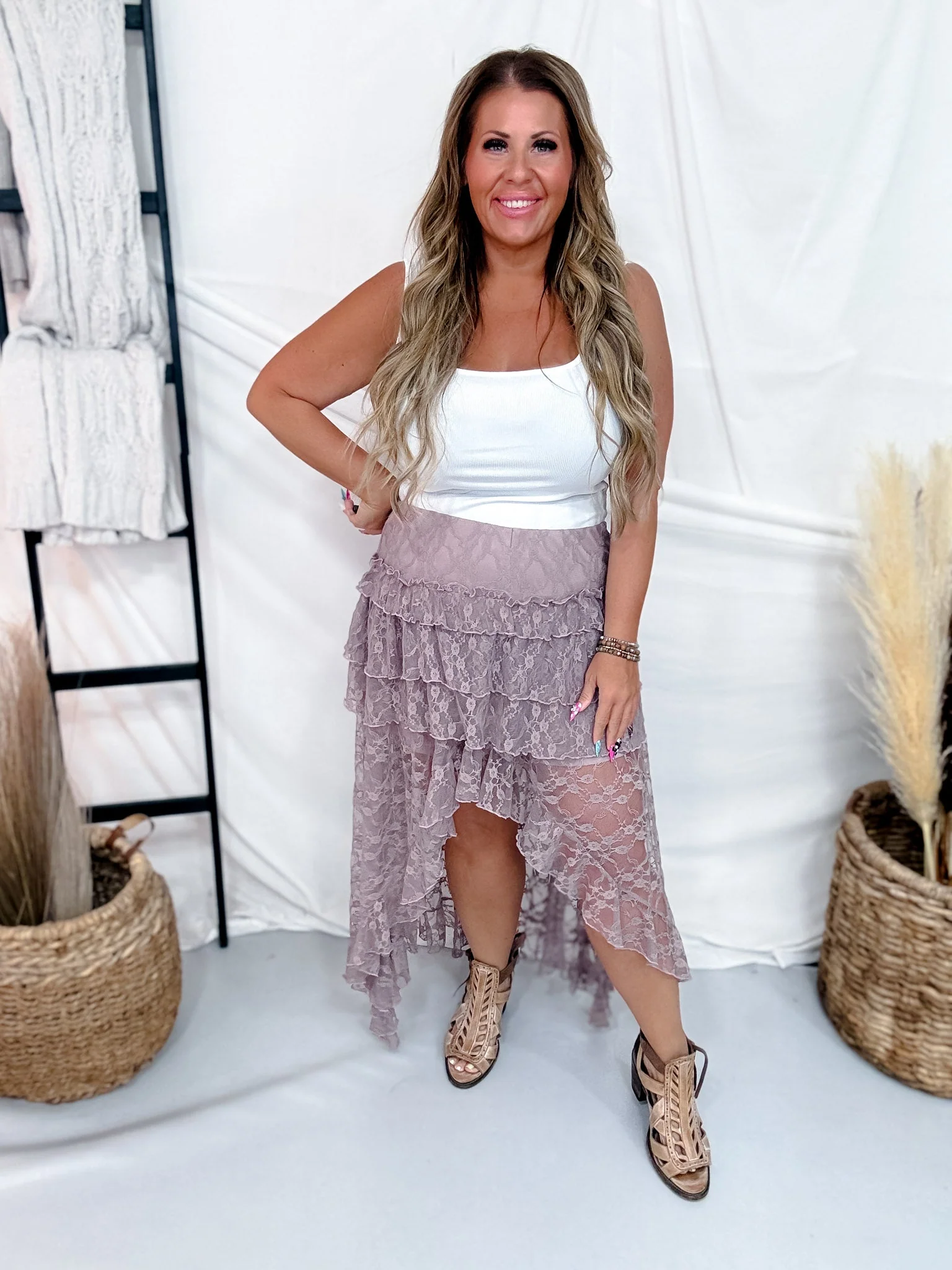 Dusty Lavender Lace Tiered Maxi Skirt - Image 2
