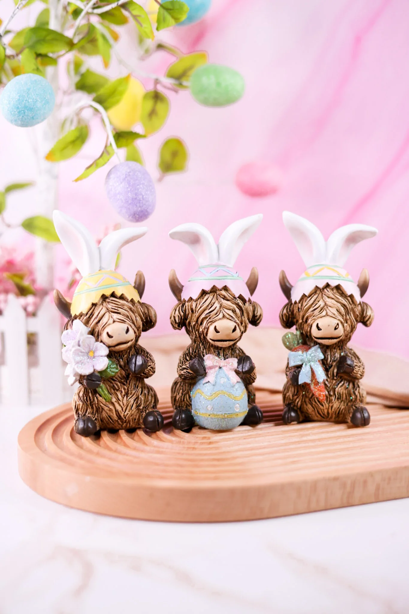 Easter Bunny Ear Resin Highland Cow Decorative Table Top Sitters (3 Styles) FINAL SALE