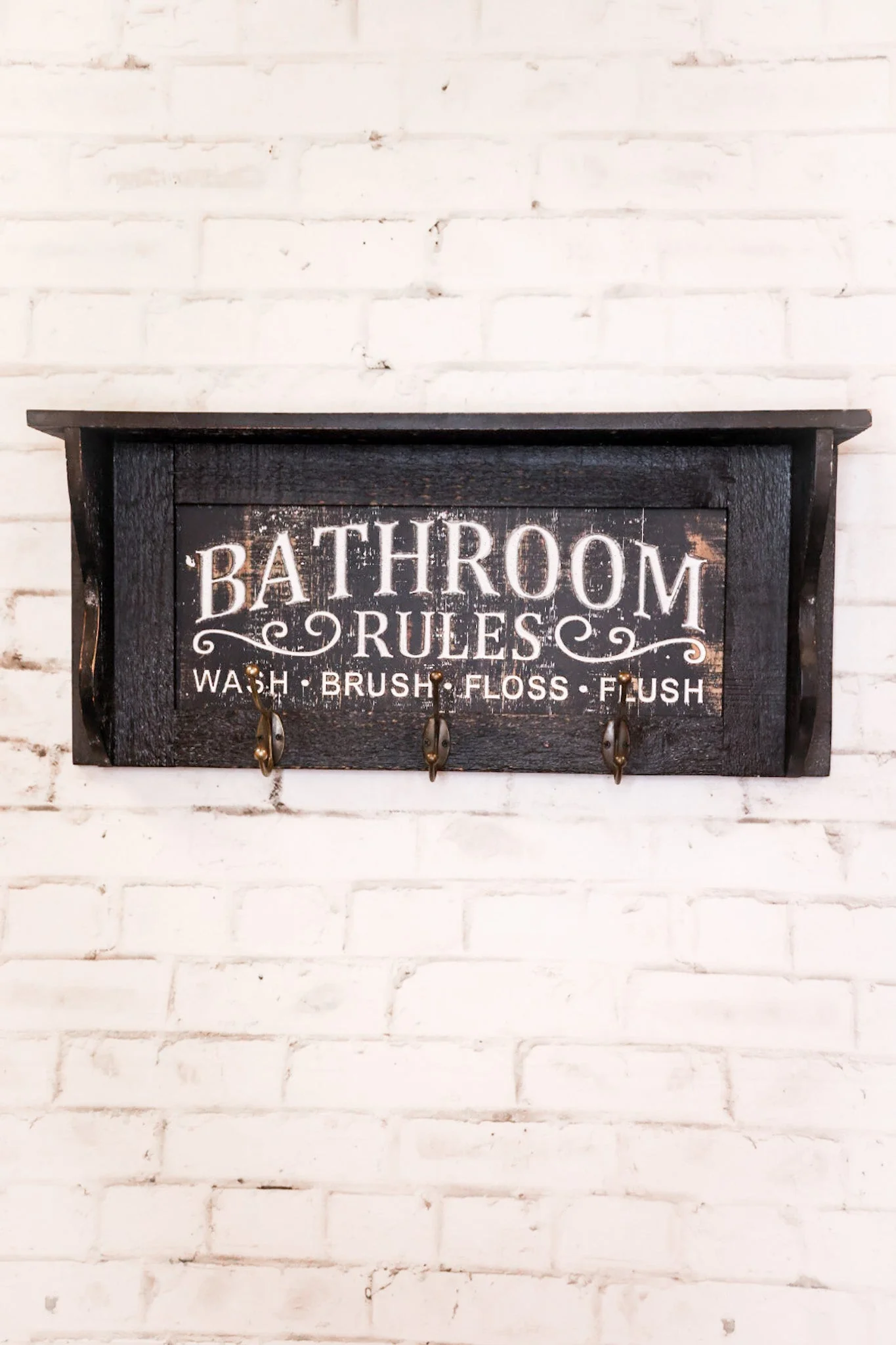 Engraved Wood Bathroom Shelf W/ Hooks FINAL SALE - Image 6