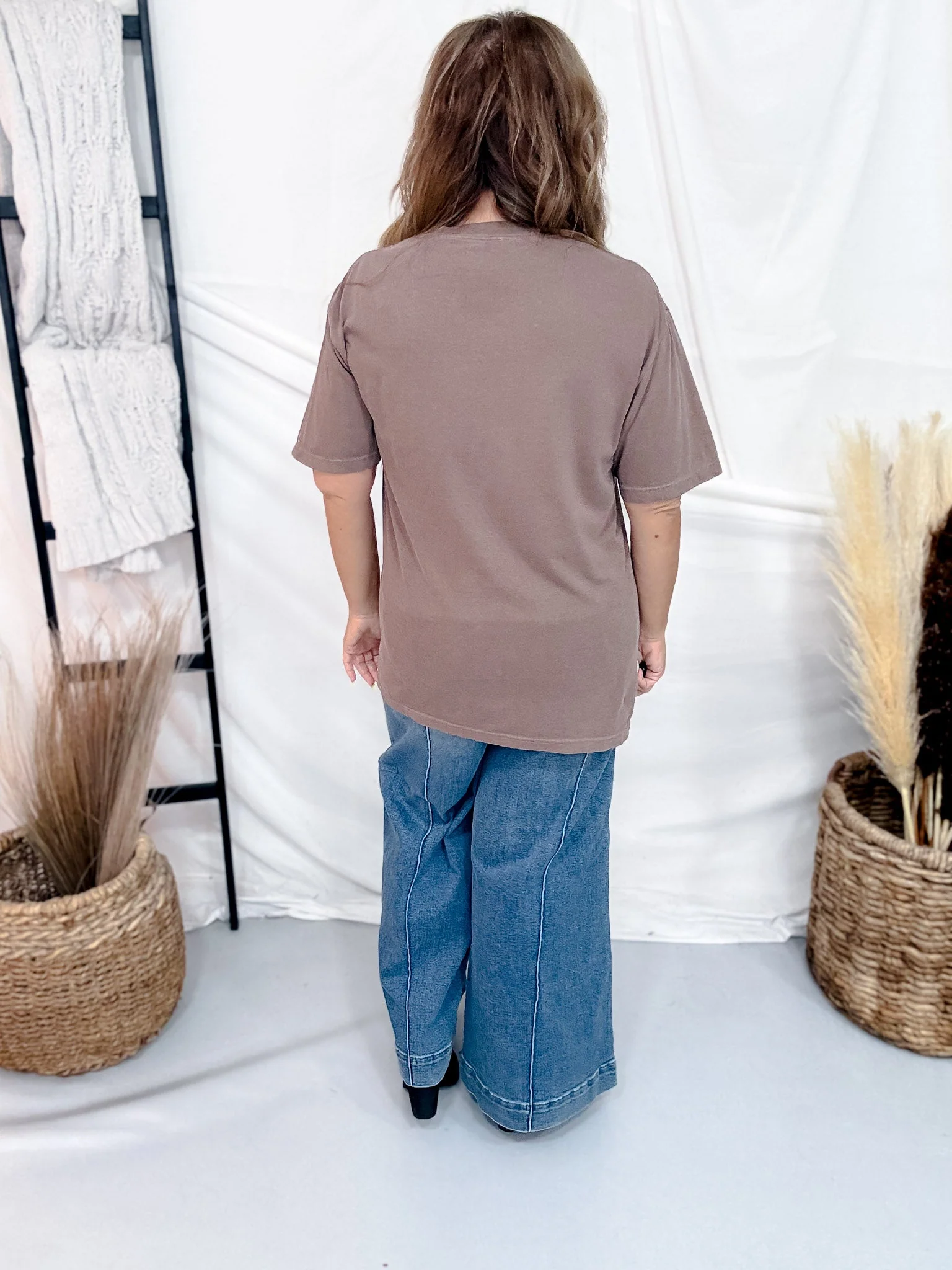 Espresso Brown Floral Cow Skull Graphic Tee - Image 6