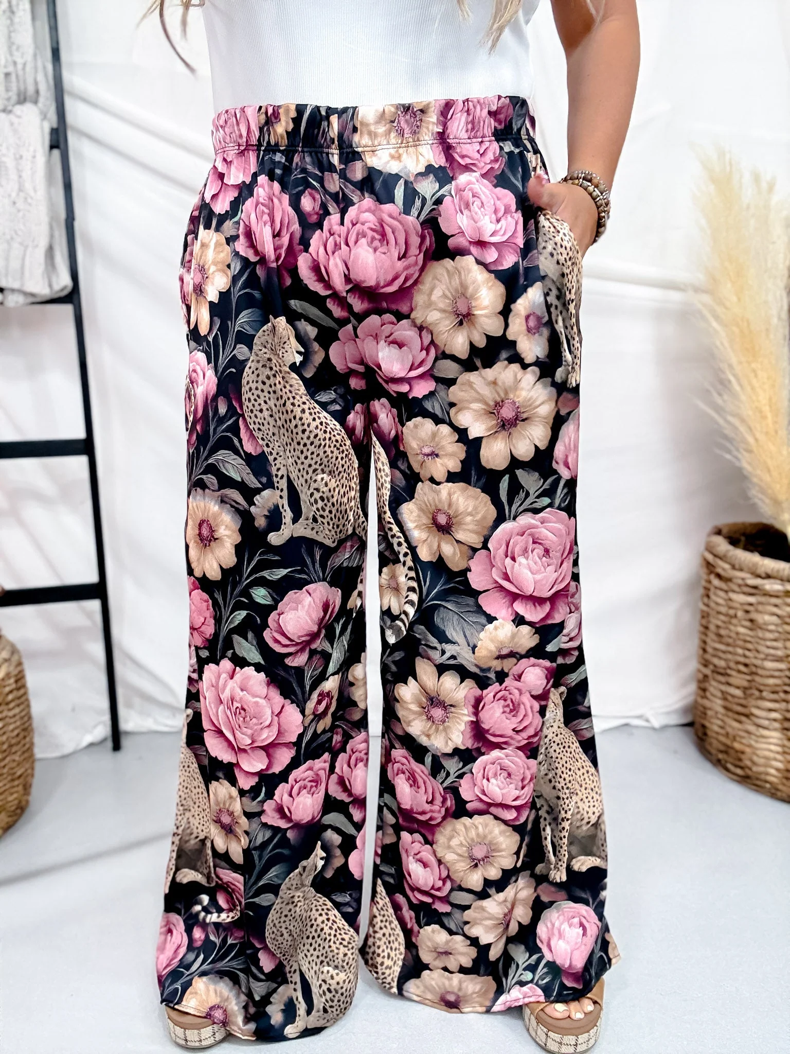 Floral Noir Cheetah Wide Leg Lounge Pants