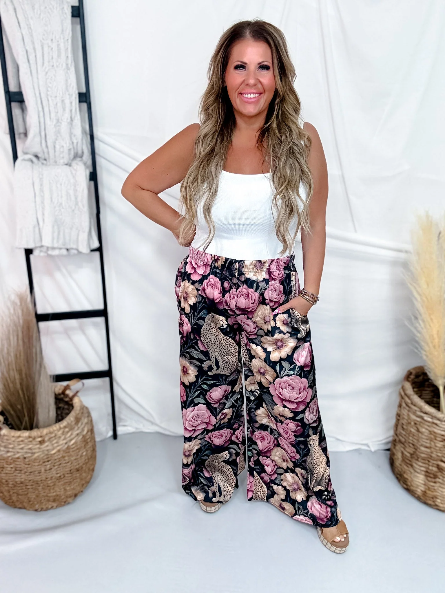 Floral Noir Cheetah Wide Leg Lounge Pants - Image 2