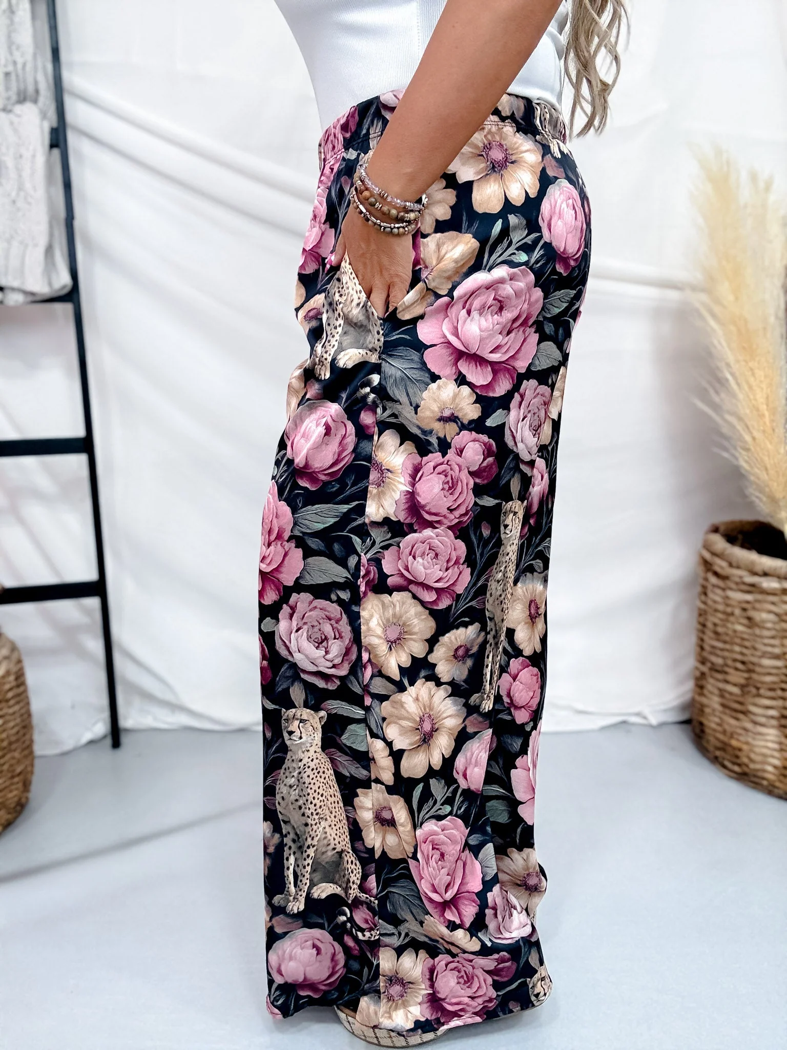 Floral Noir Cheetah Wide Leg Lounge Pants - Image 3
