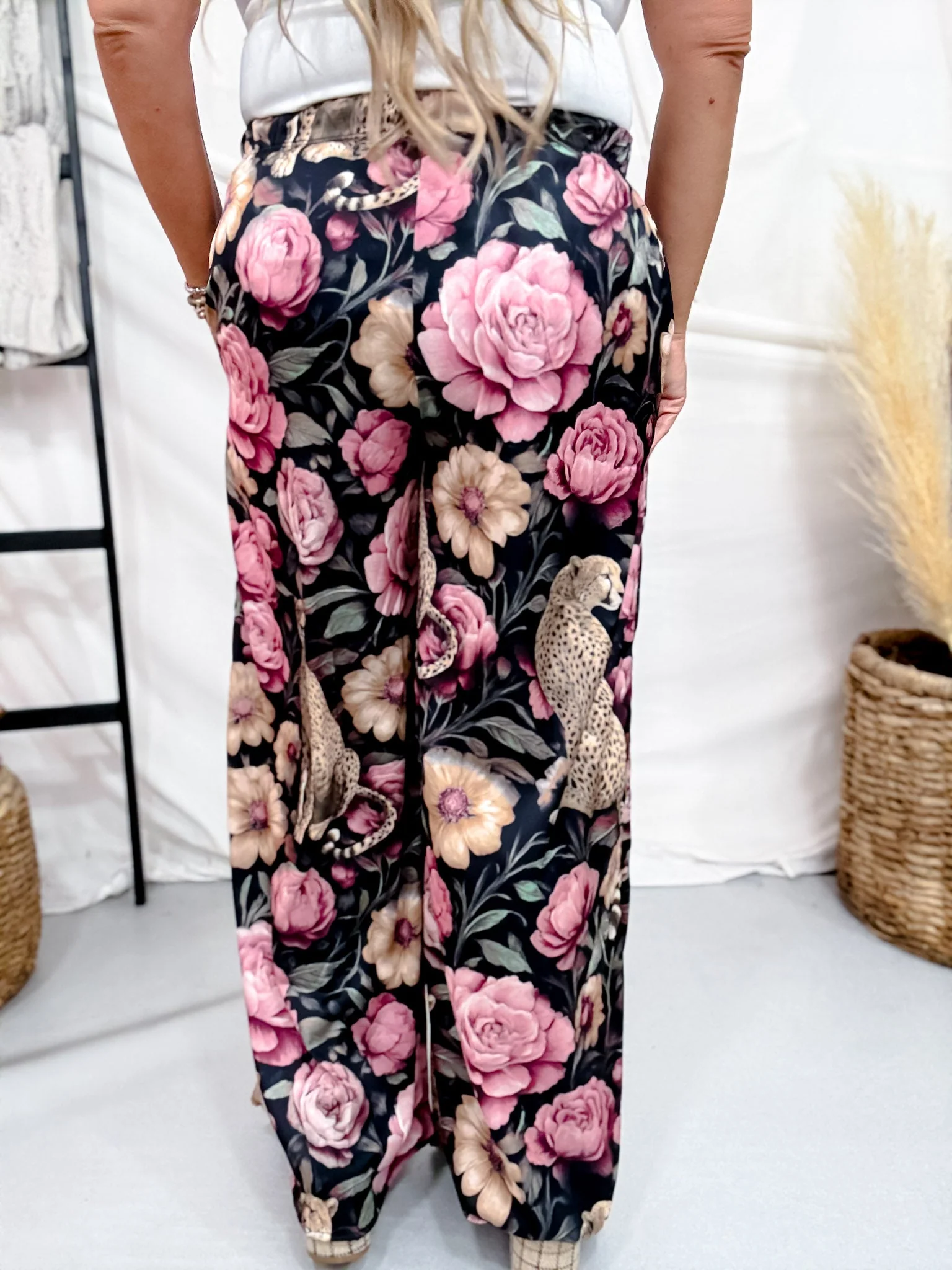 Floral Noir Cheetah Wide Leg Lounge Pants - Image 4