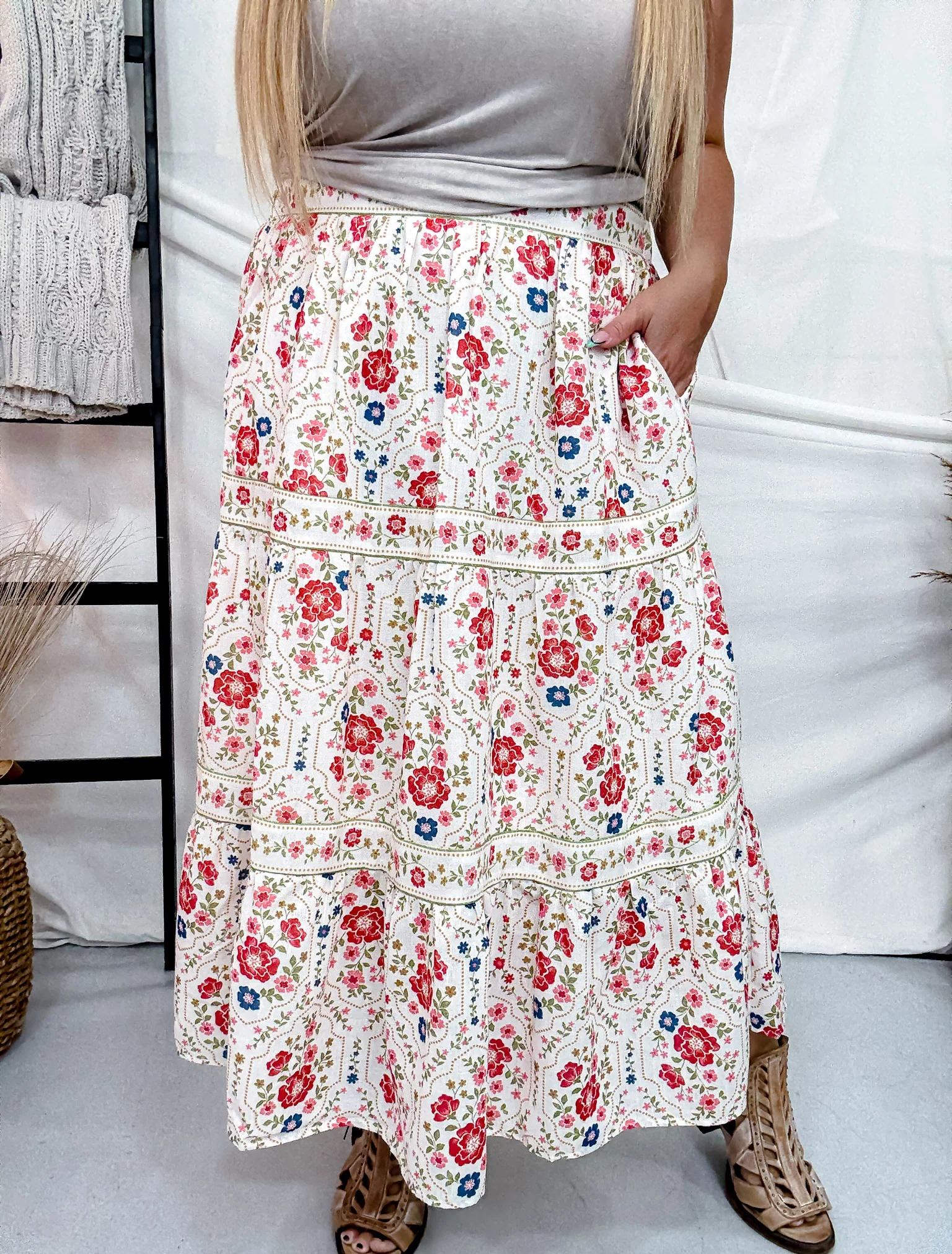 Floral Print Tiered Maxi Skirt With Elastic Waist FINAL SALE - Image 6
