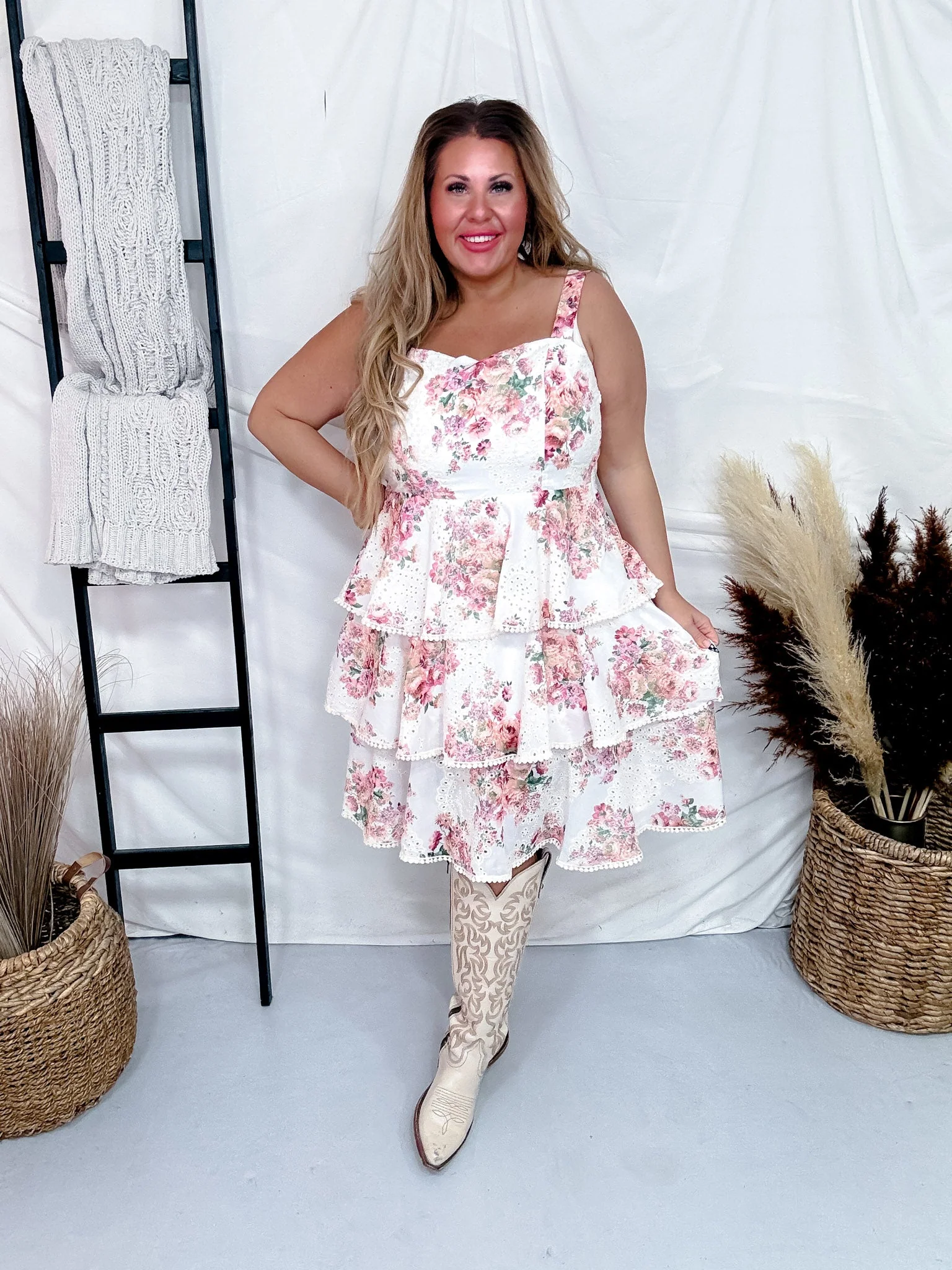 Floral Print Tiered Ruffle Midi Dress W/ Back Smocking FINAL SALE - Image 3
