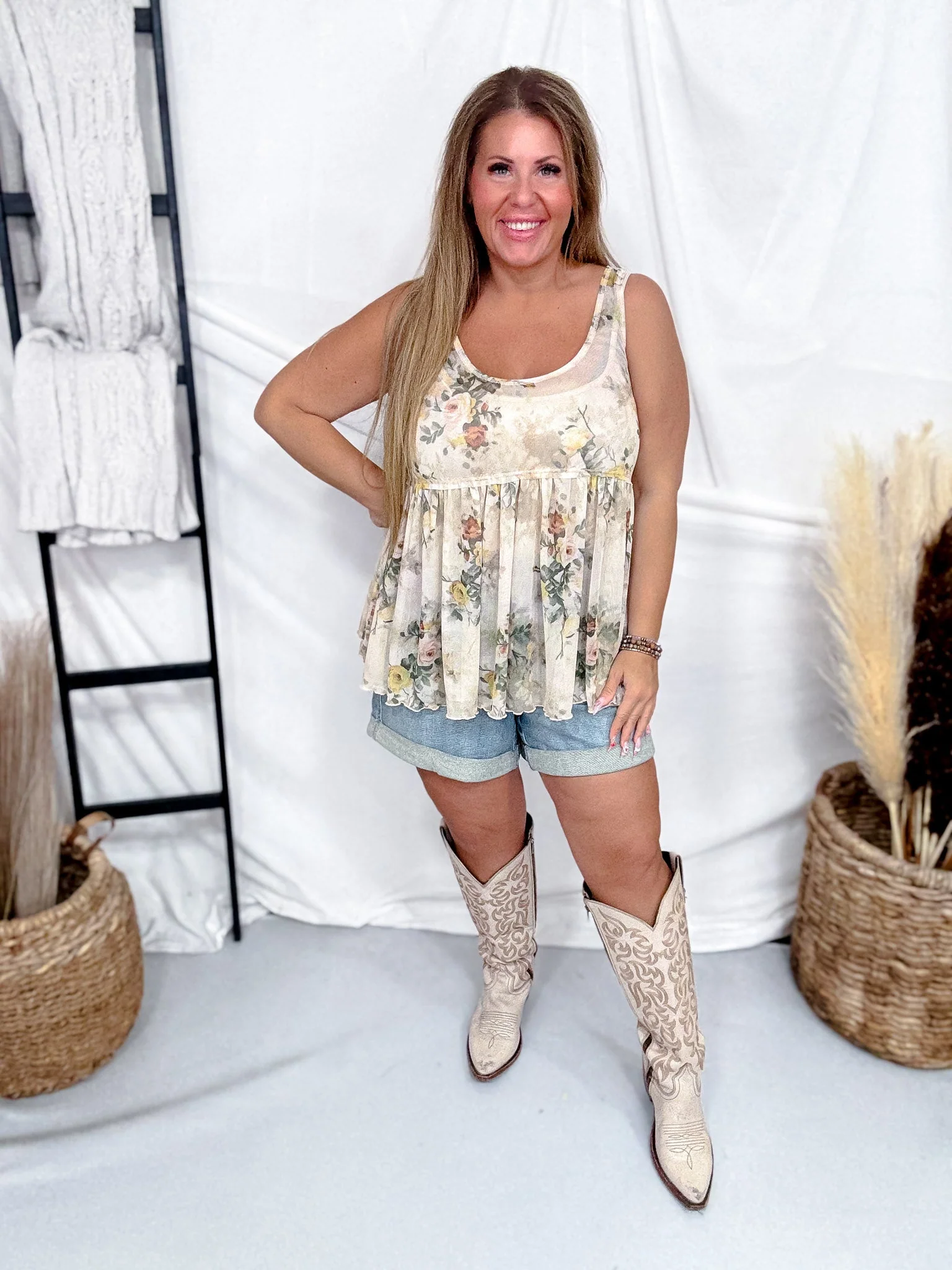 Floral Scoop Neck Mesh Tank Top FINAL SALE - Image 2