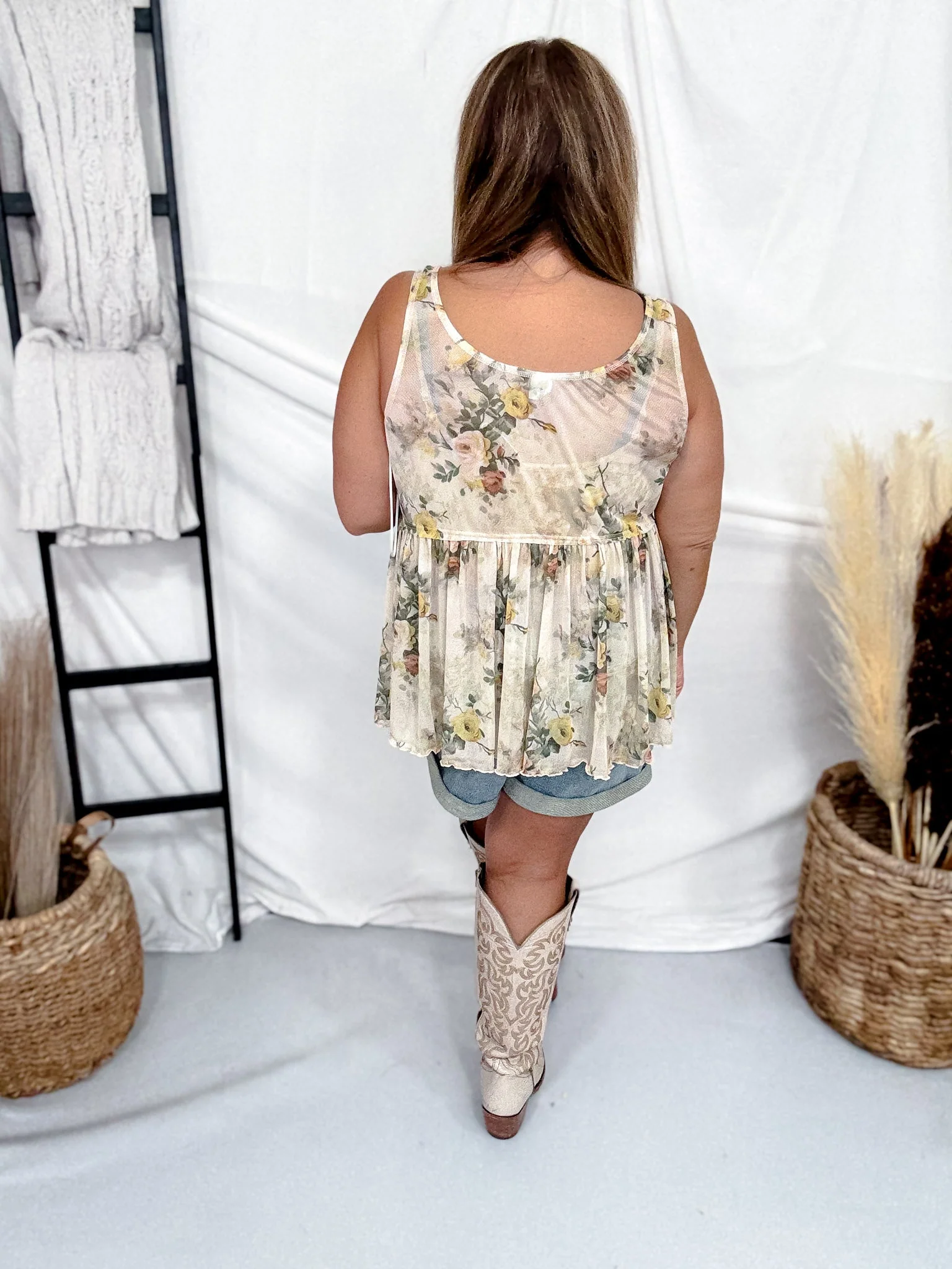 Floral Scoop Neck Mesh Tank Top FINAL SALE - Image 6