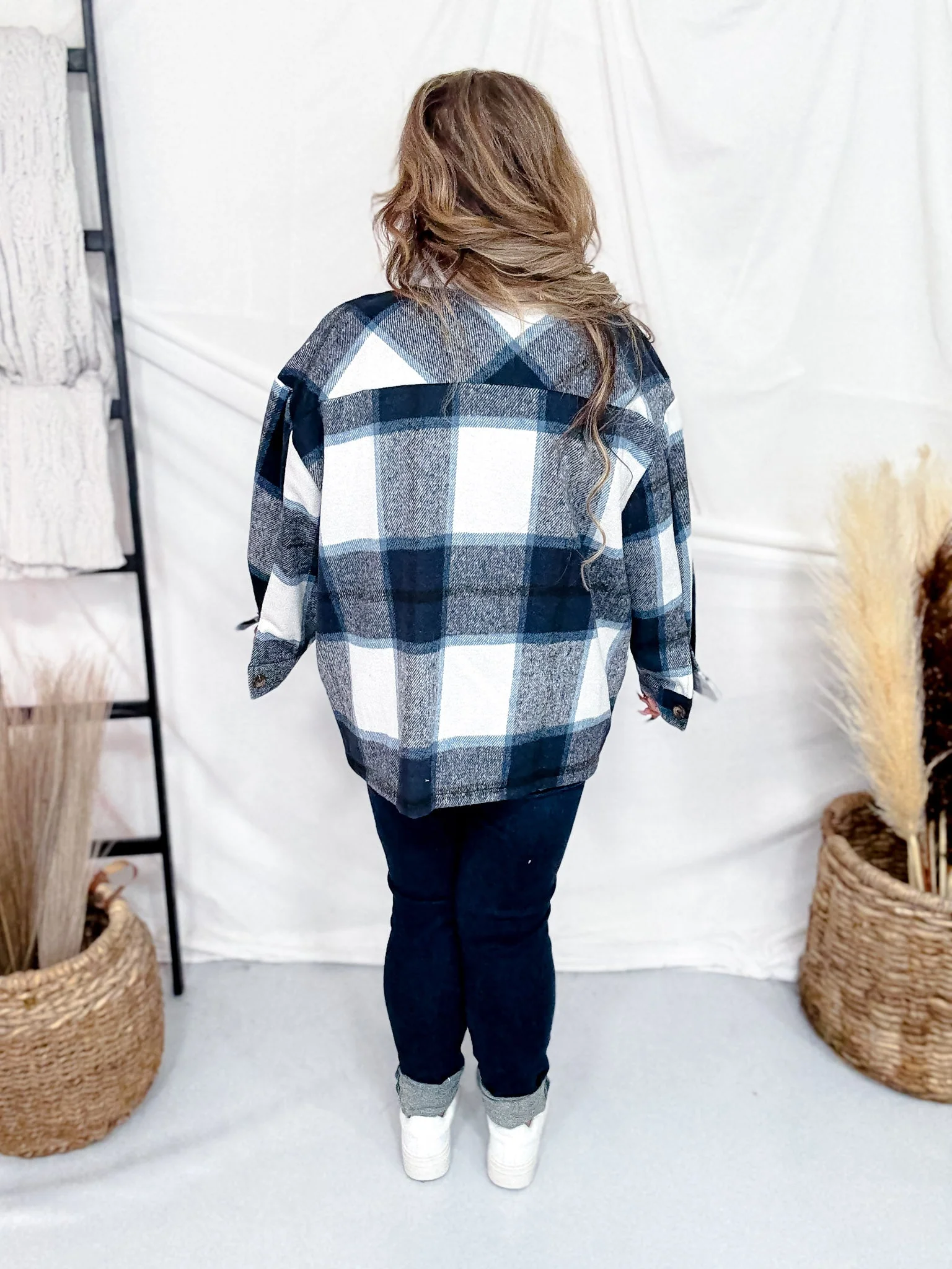 Fuzzy Navy Plaid Flannel Shacket FINAL SALE - Image 7