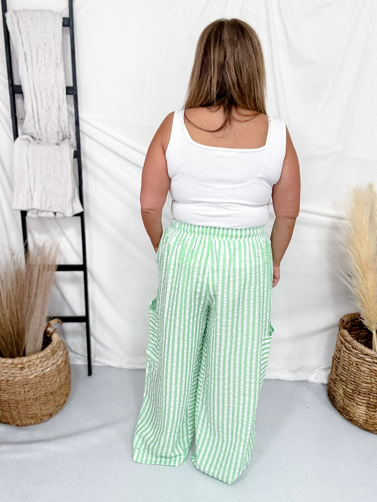 Green & White Striped Wide Leg Lounge Pants FINAL SALE - Image 3
