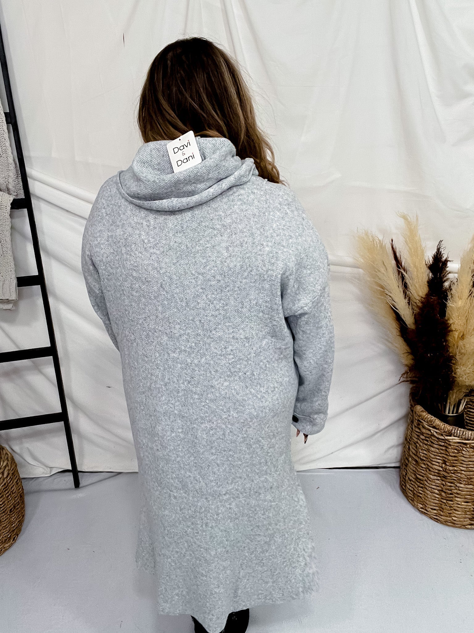 Grey Hooded Cardigan with Side Slit FINAL SALE - Image 3