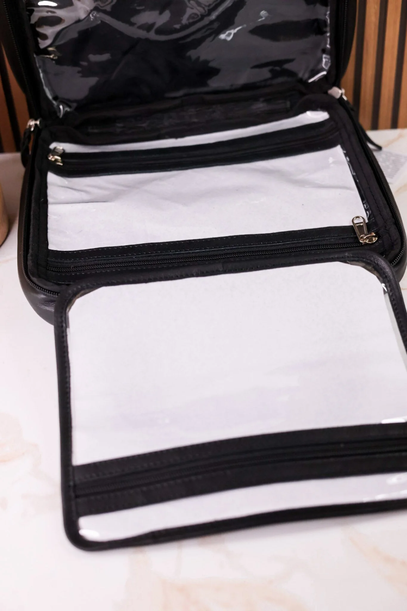 Hanging Travel Toiletries Bag With Black Hairon Leather - Image 5