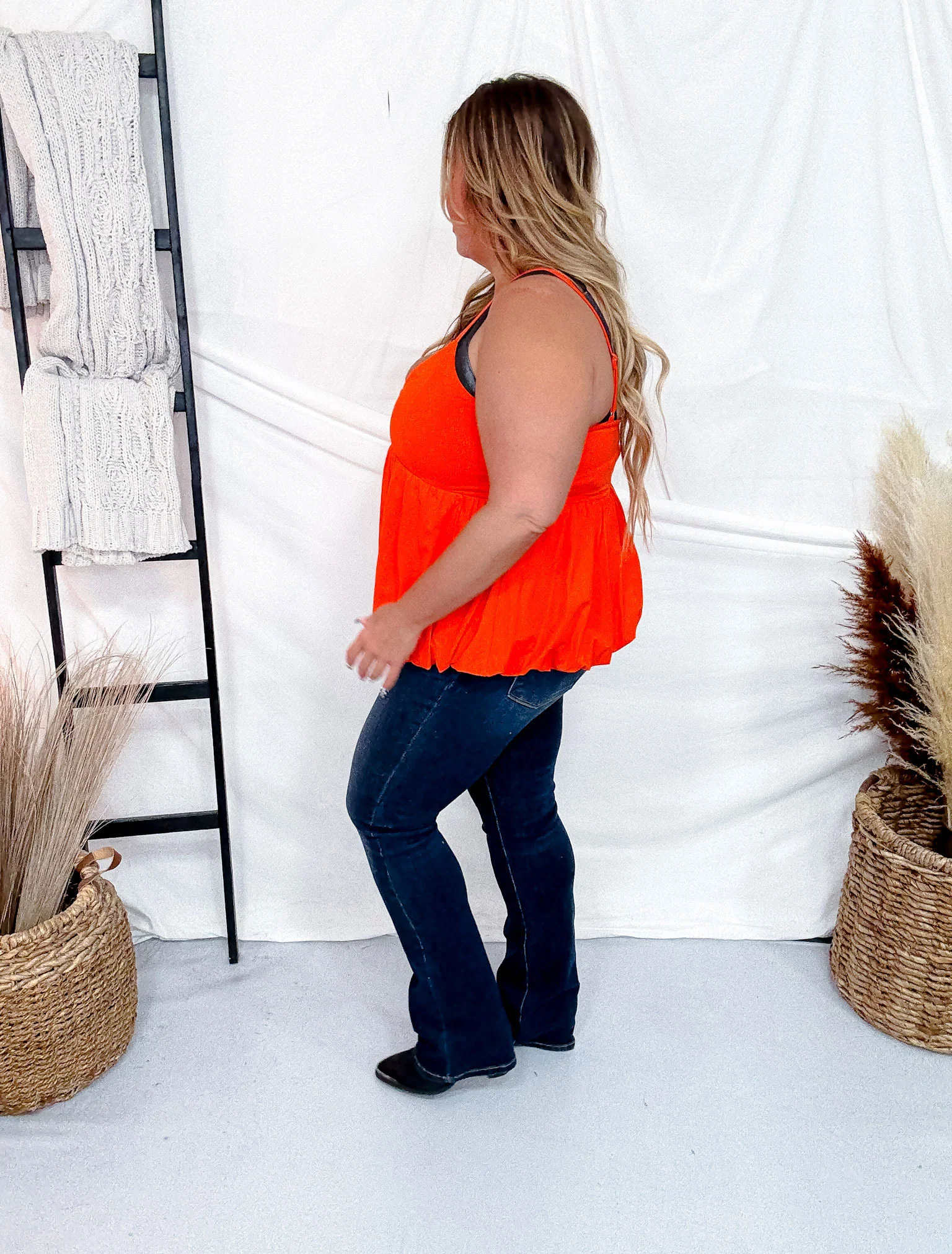 Hot Orange Bubble Hem Tank Top - Image 4