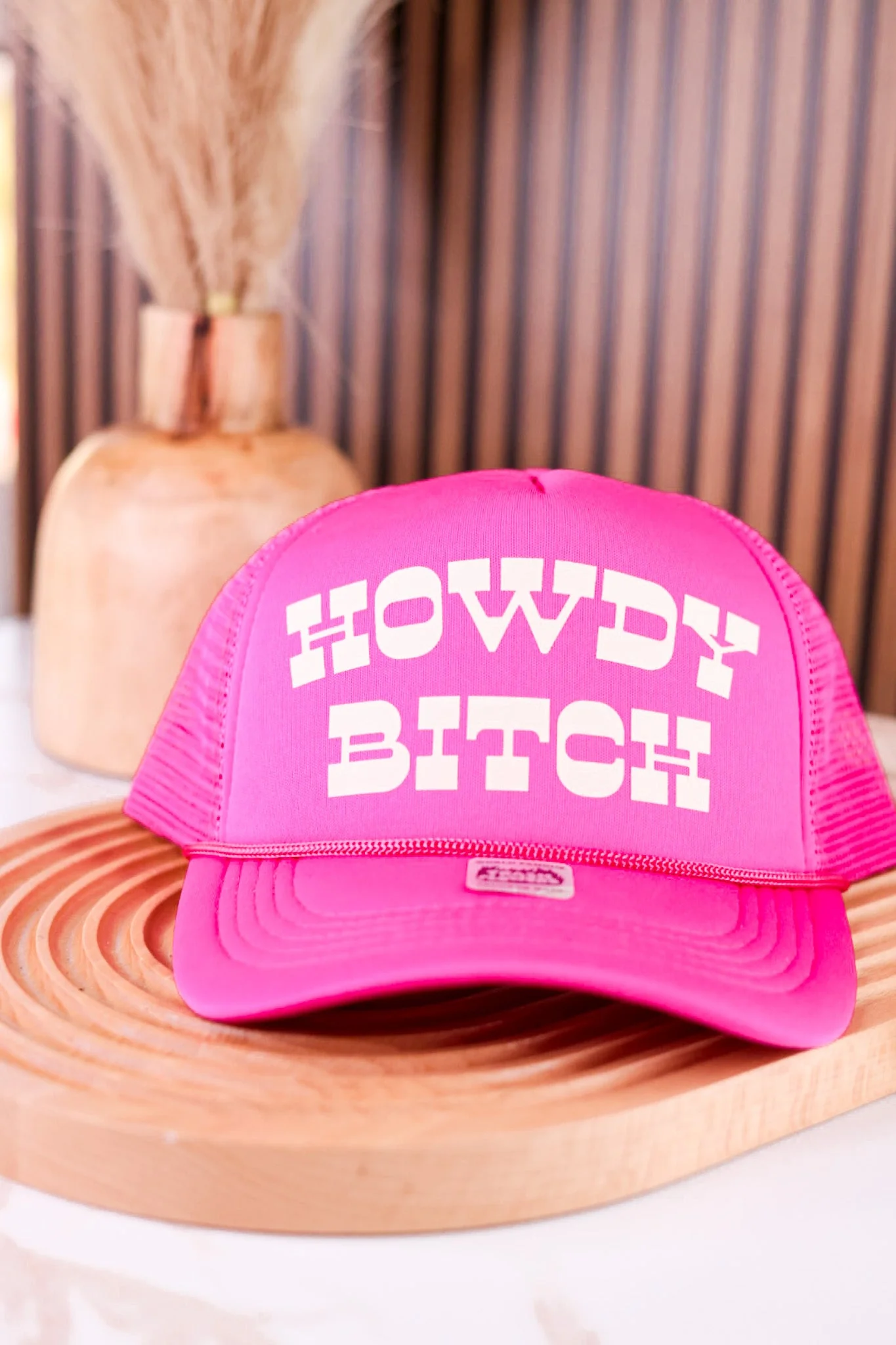 Howdy Bitch Bright Pink Snapback Trucker Hat - Image 2