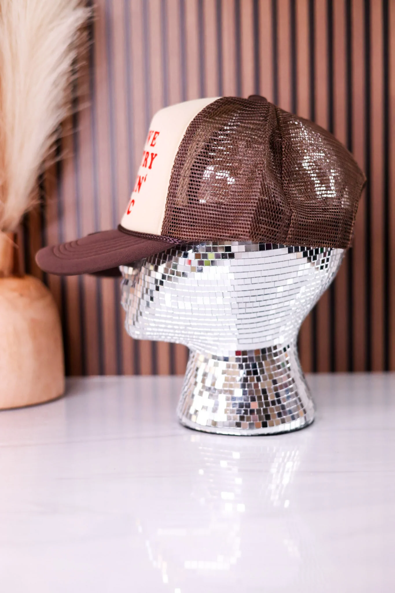 I Love Country Fuckin' Music In Brown & Red Trucker Hat - Image 3