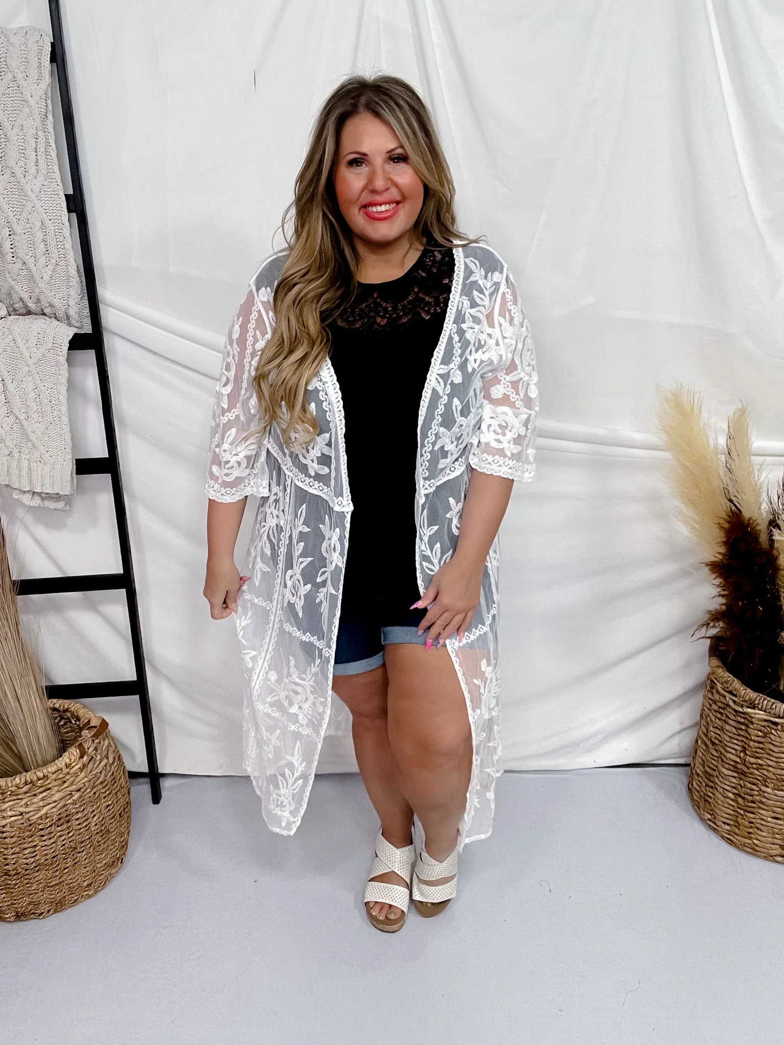 Ivory Open Front Embroidered Kimono FINAL SALE - Image 2