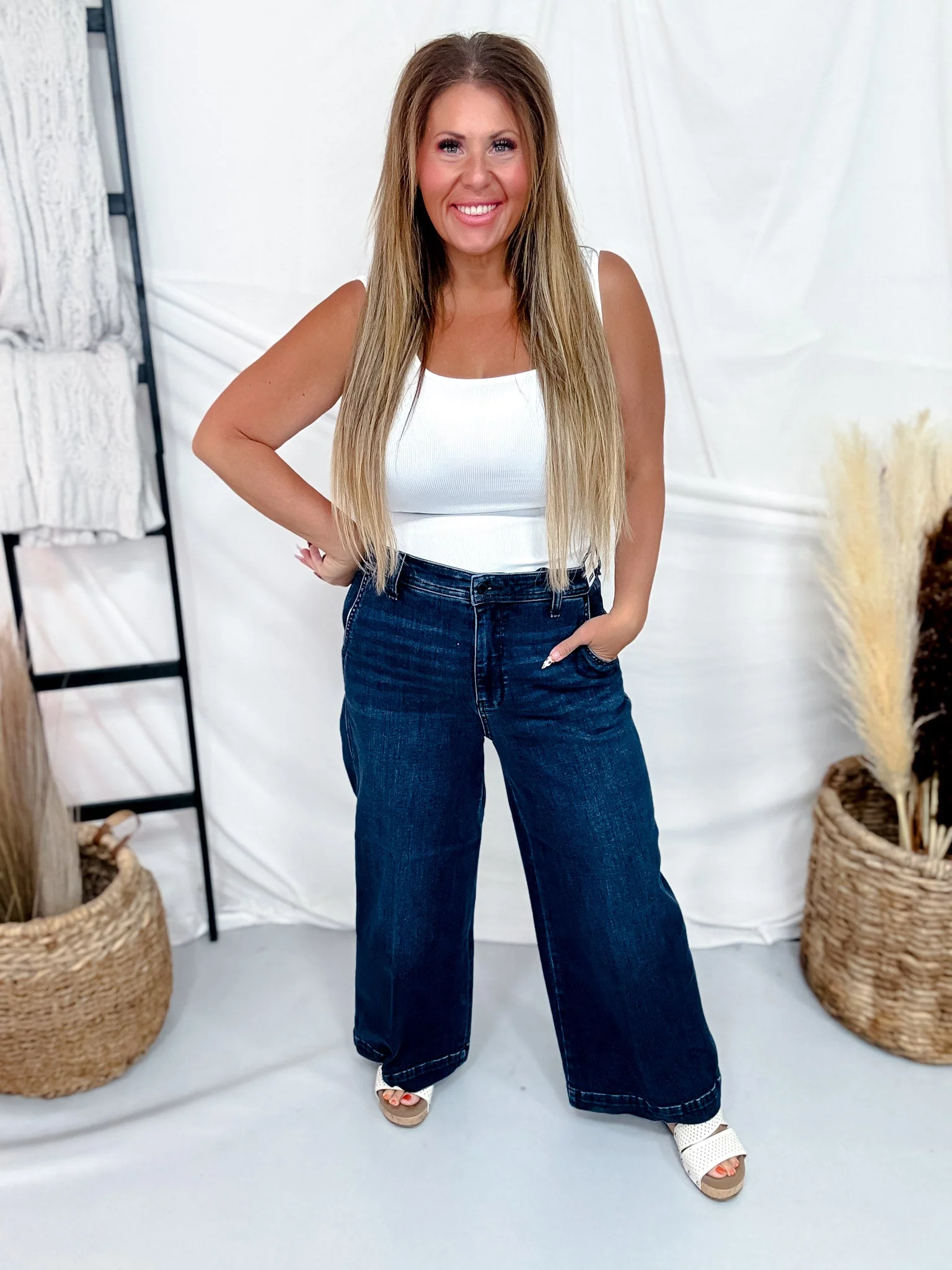 Judy Blue High Waist Dark Wash Trouser Style Ankle Wide - Image 2