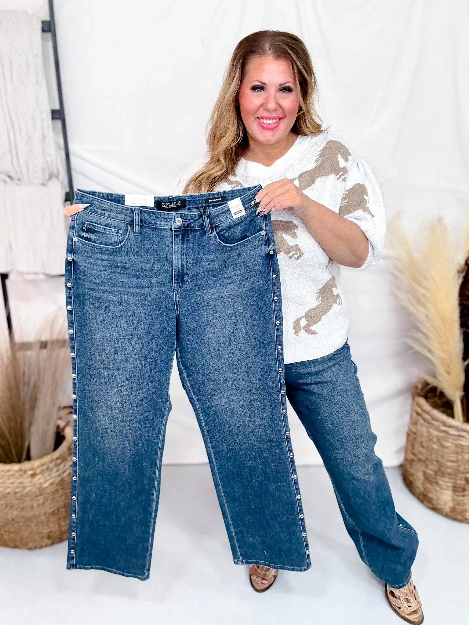 Judy Blue High-Waist Dome Studded Straight Jeans FINAL SALE - Image 11