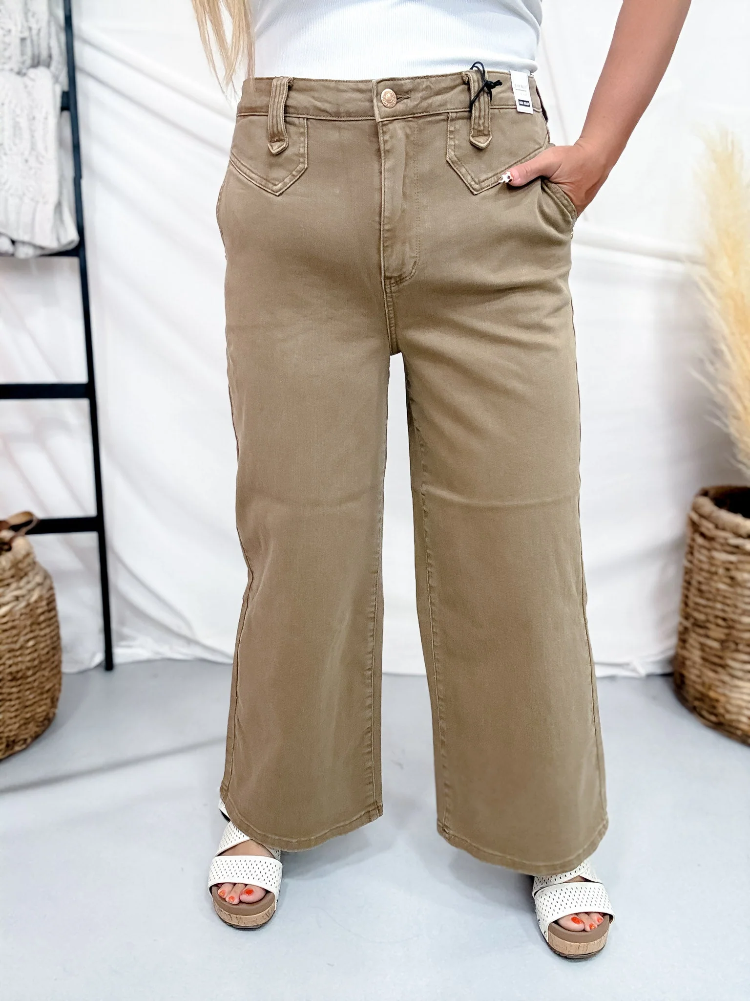 Judy Blue High Waist Golden Brown Wide Leg Ankle Jeans - Image 3