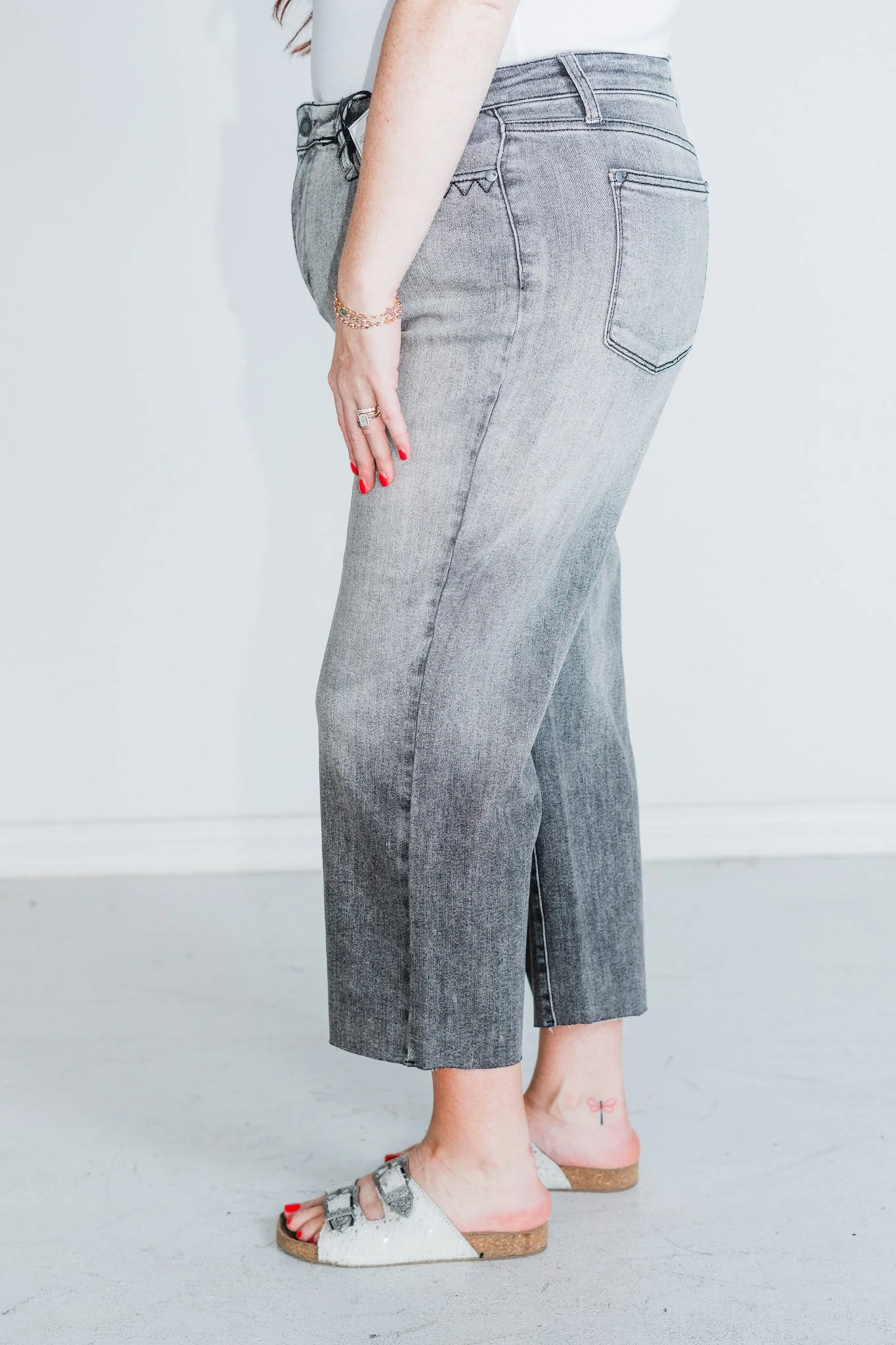Judy Blue High Waist Gray Cropped Jeans with Embroidered Pocket Detail FINAL SALE - Image 14