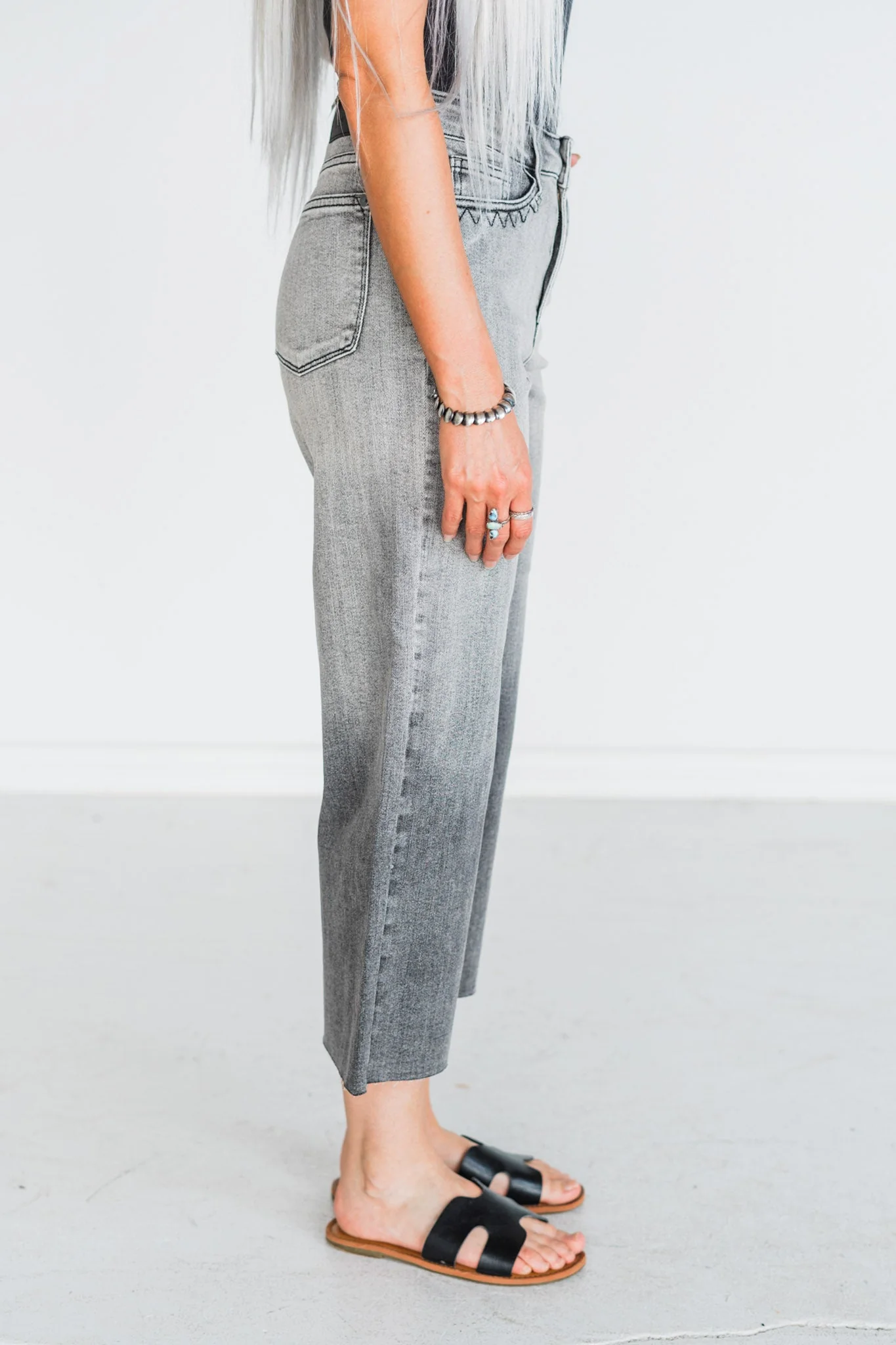 Judy Blue High Waist Gray Cropped Jeans with Embroidered Pocket Detail FINAL SALE - Image 4