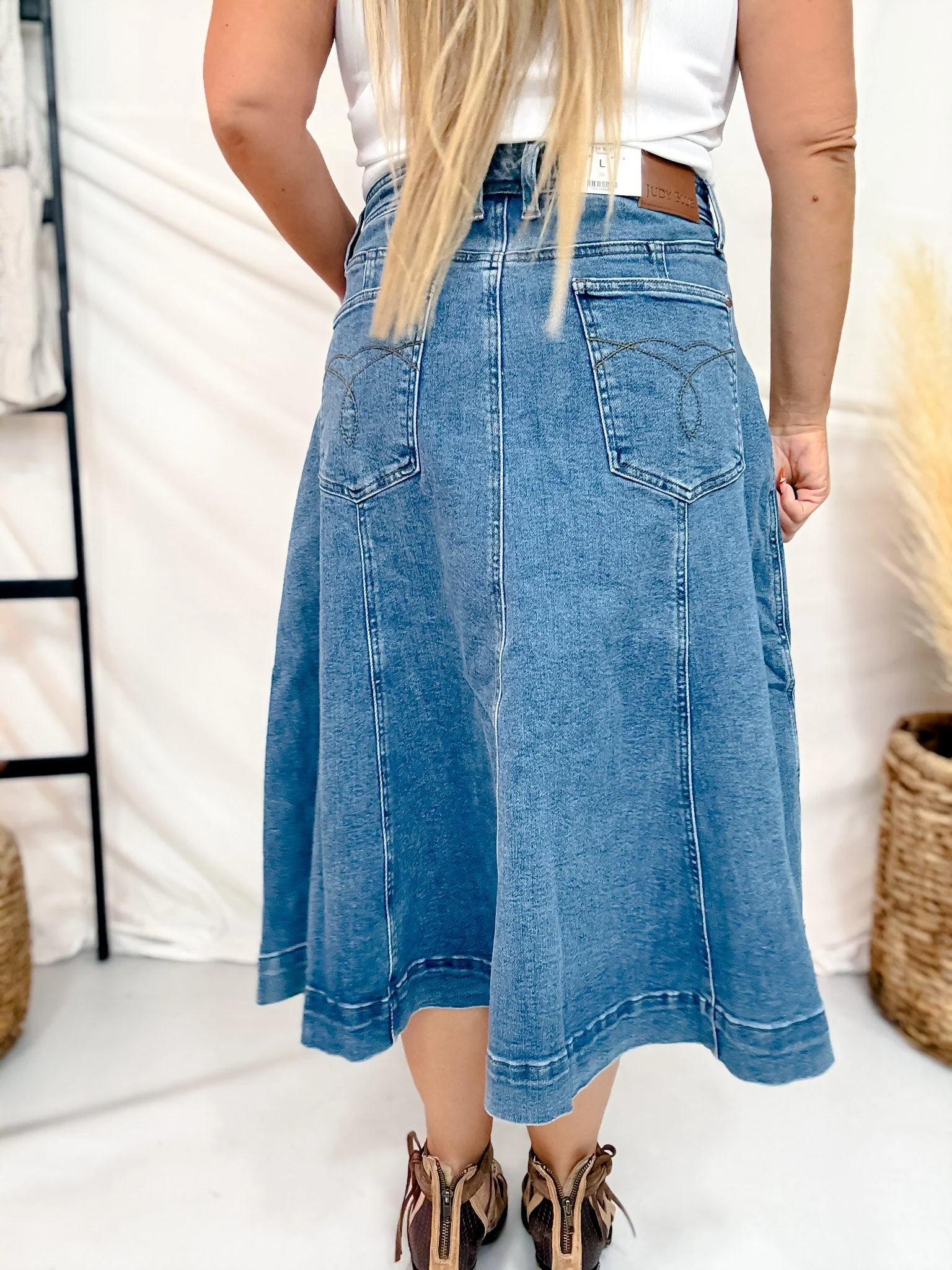 Judy Blue High Waist Lasso Denim Midi Skirt - Image 8