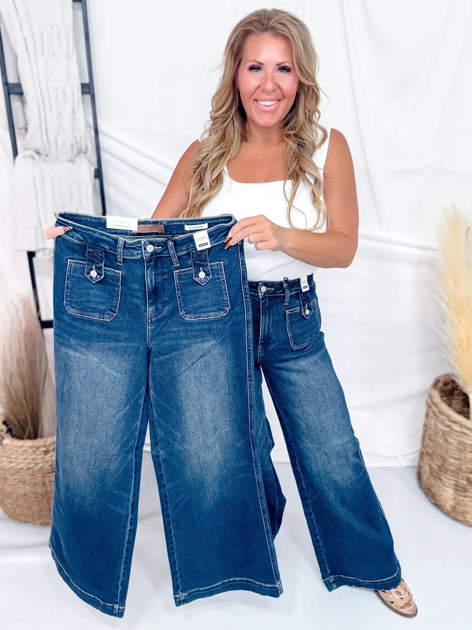Judy Blue High Waist Lux Retro Wide Leg Jeans W/ Patch Pockets - Image 4