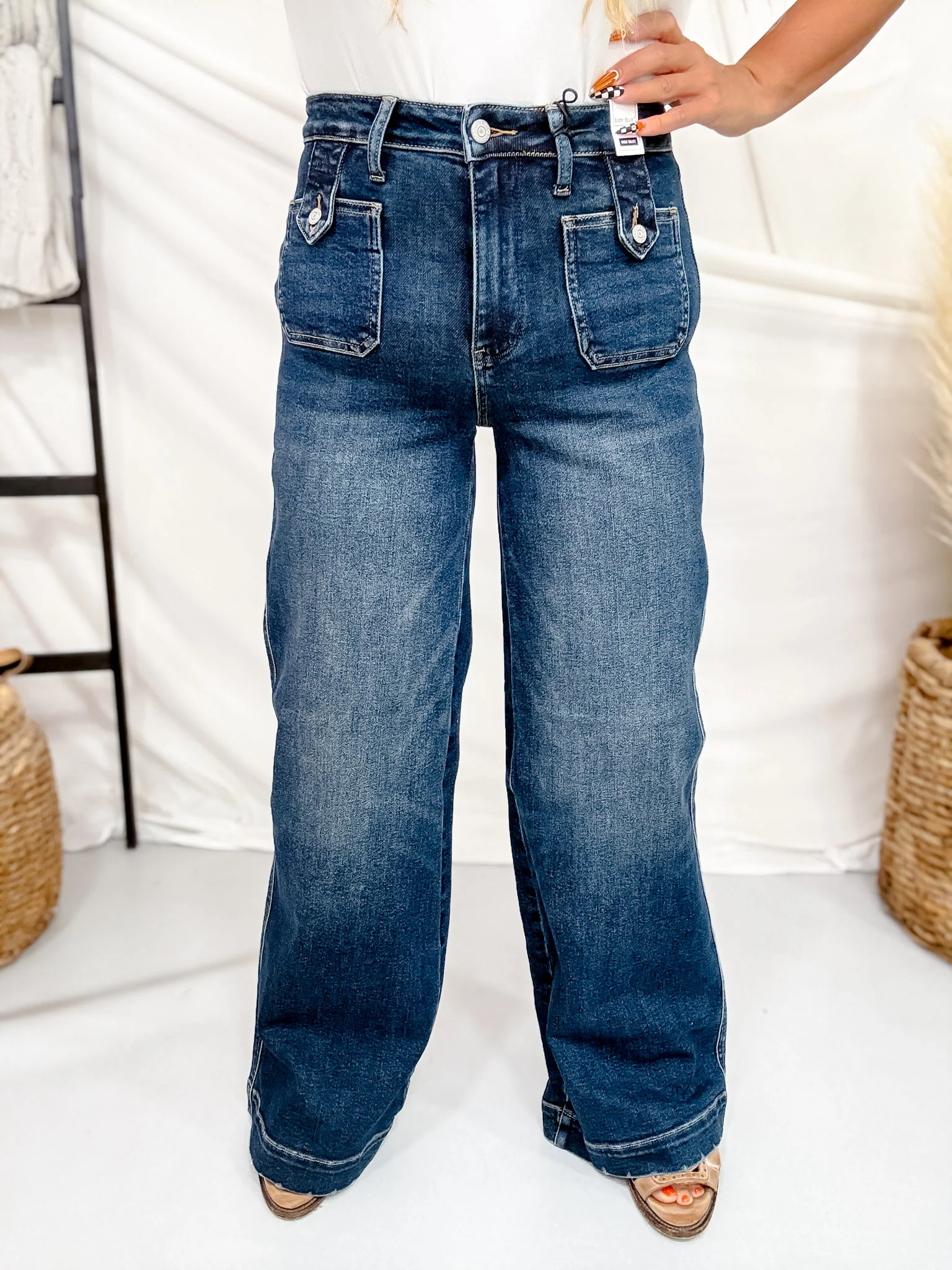 Judy Blue High Waist Lux Retro Wide Leg Jeans W/ Patch Pockets - Image 9
