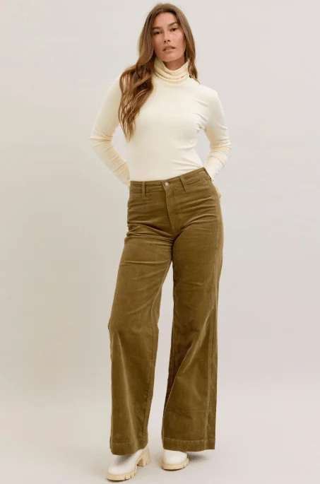 Judy Blue High Waist Retro Wide Leg Corduroy Pants In Olive - Image 3