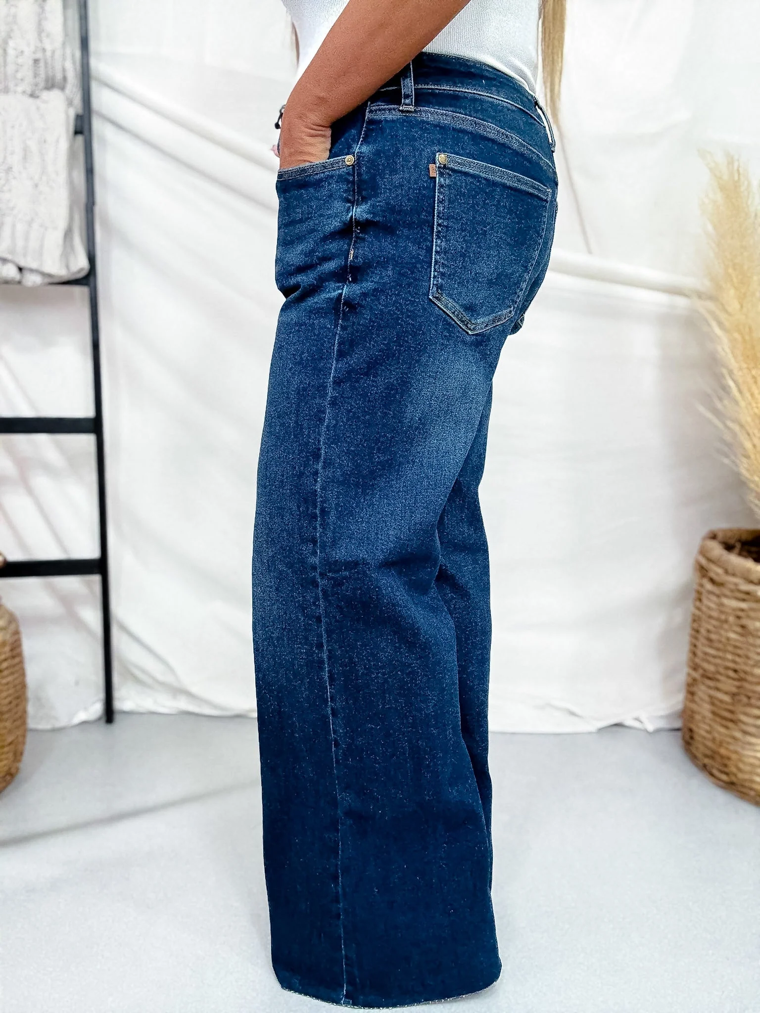 Judy Blue High Waist Retro Wide Leg Jeans W/ Adjustable Waist Tabs - Image 5