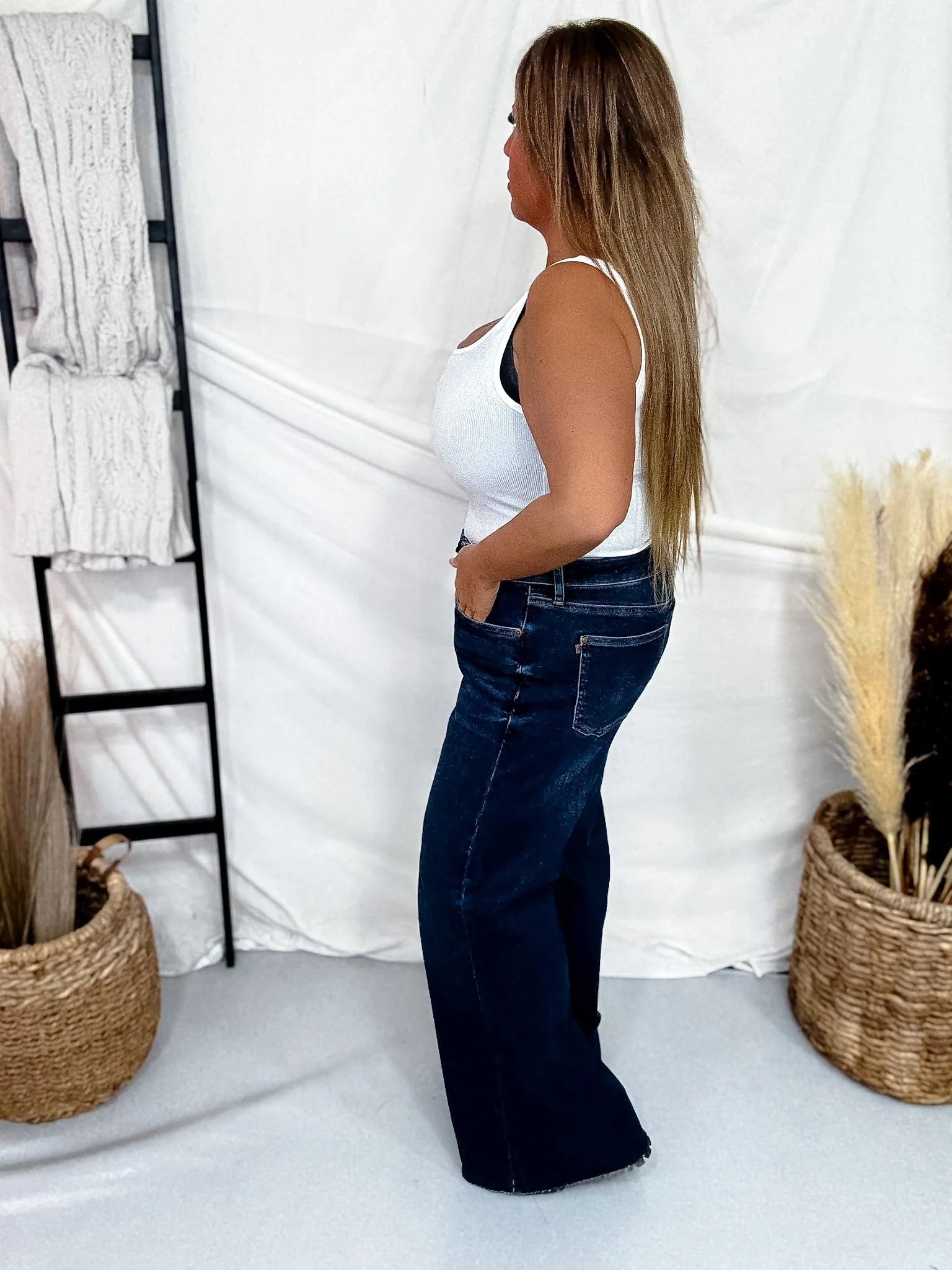 Judy Blue High Waist Retro Wide Leg Jeans W/ Adjustable Waist Tabs - Image 7