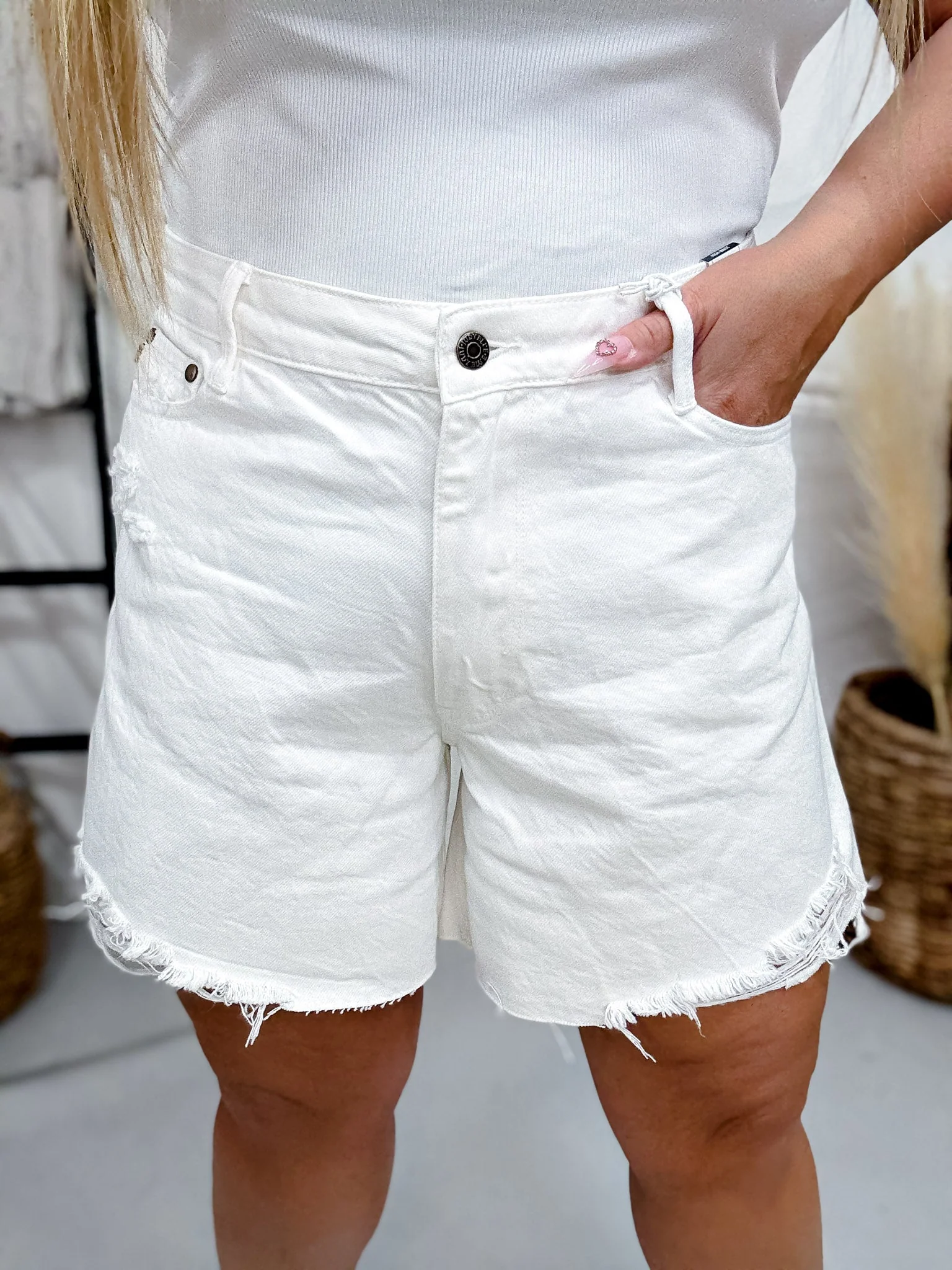 Judy Blue High Waist Rigid Magic White Dad Shorts FINAL SALE