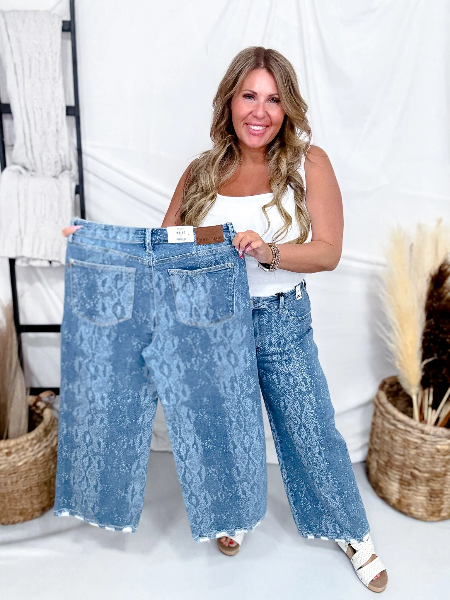 Judy Blue High Waist Snakeskin Print Wide Leg Ankle Jeans - Image 4