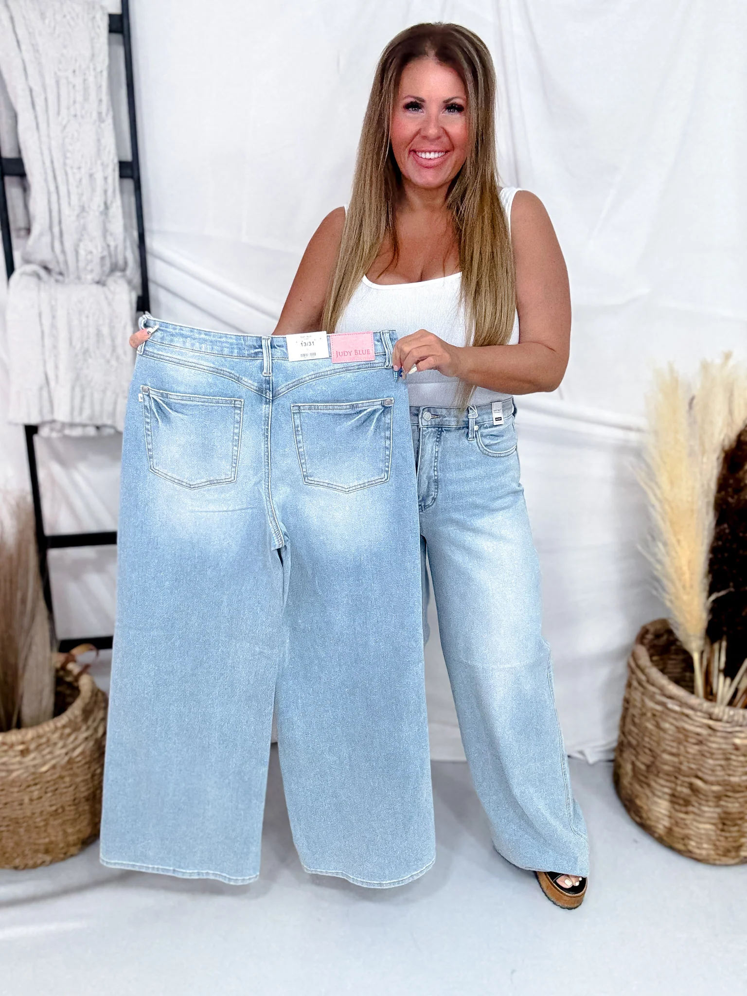 Judy Blue High Waist Tummy Control Light Wash Retro Wide Leg Jeans - Image 2