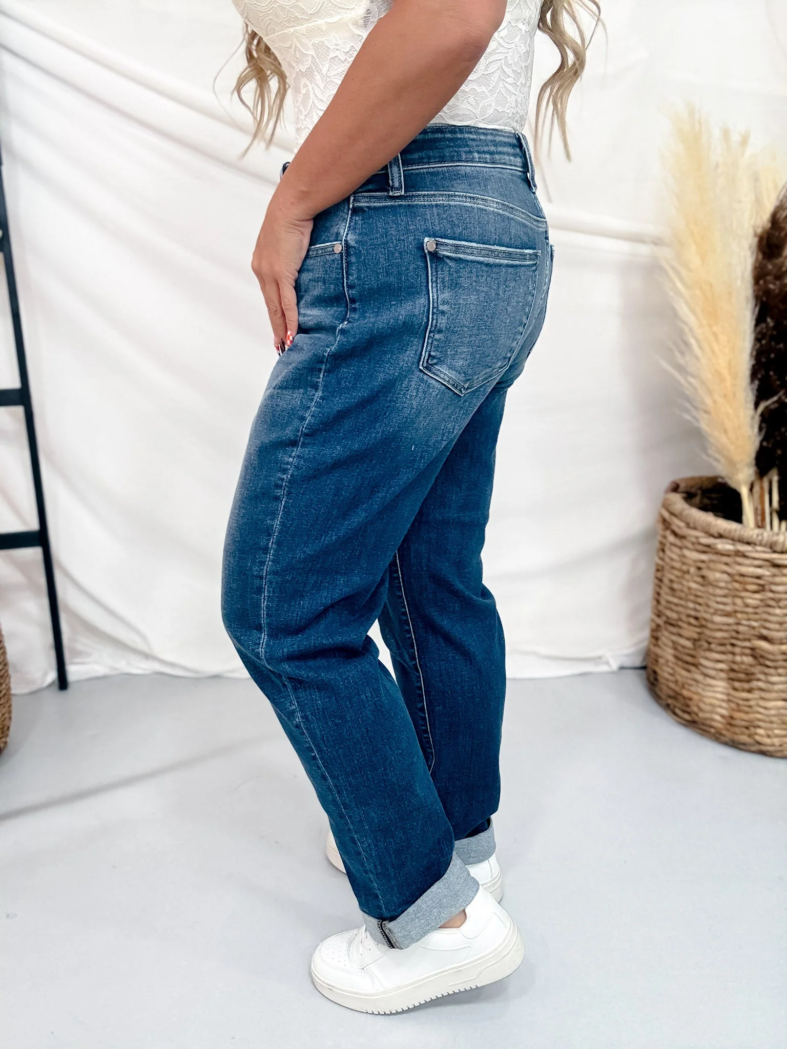 Judy Blue Mid Rise Boyfriend Jeans In True Indigo - Image 4