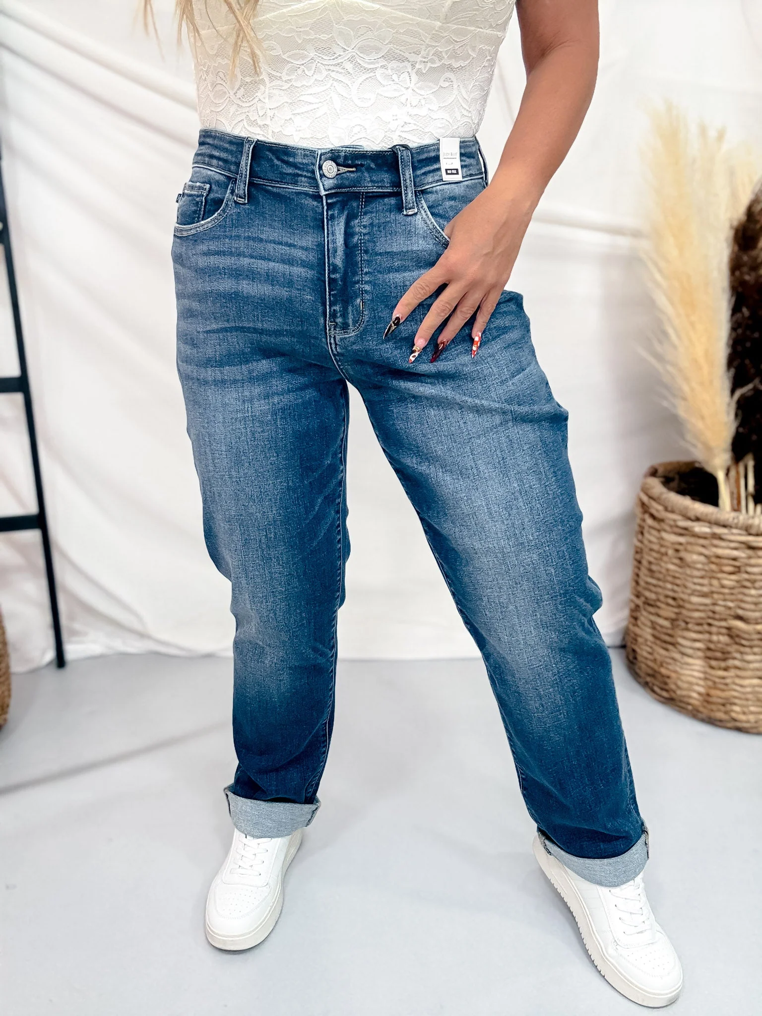 Judy Blue Mid Rise Boyfriend Jeans In True Indigo - Image 9