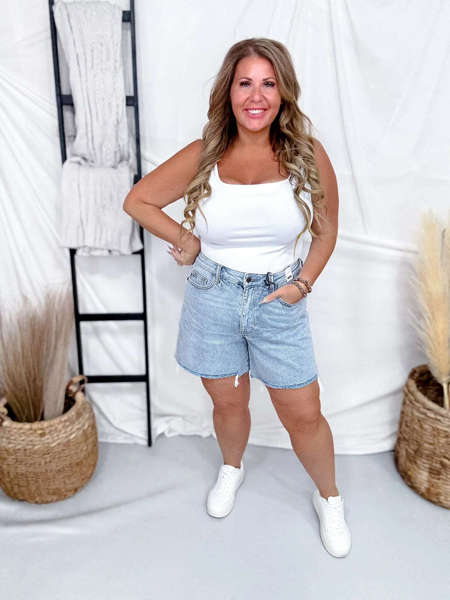 Judy Blue Mid Rise Rigid Magic Dad Shorts W/ Cell Phone Pocket - Image 8