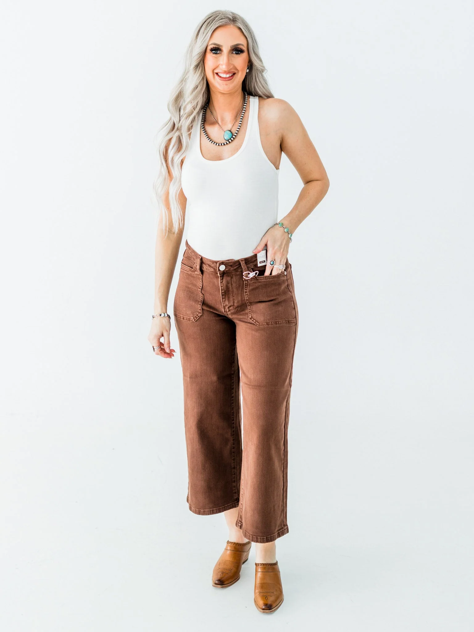 Judy Blue Mid-Rise Wide Leg Cropped Maple Garment Dyed Utility Pocket Jeans FINAL SALE - Image 6