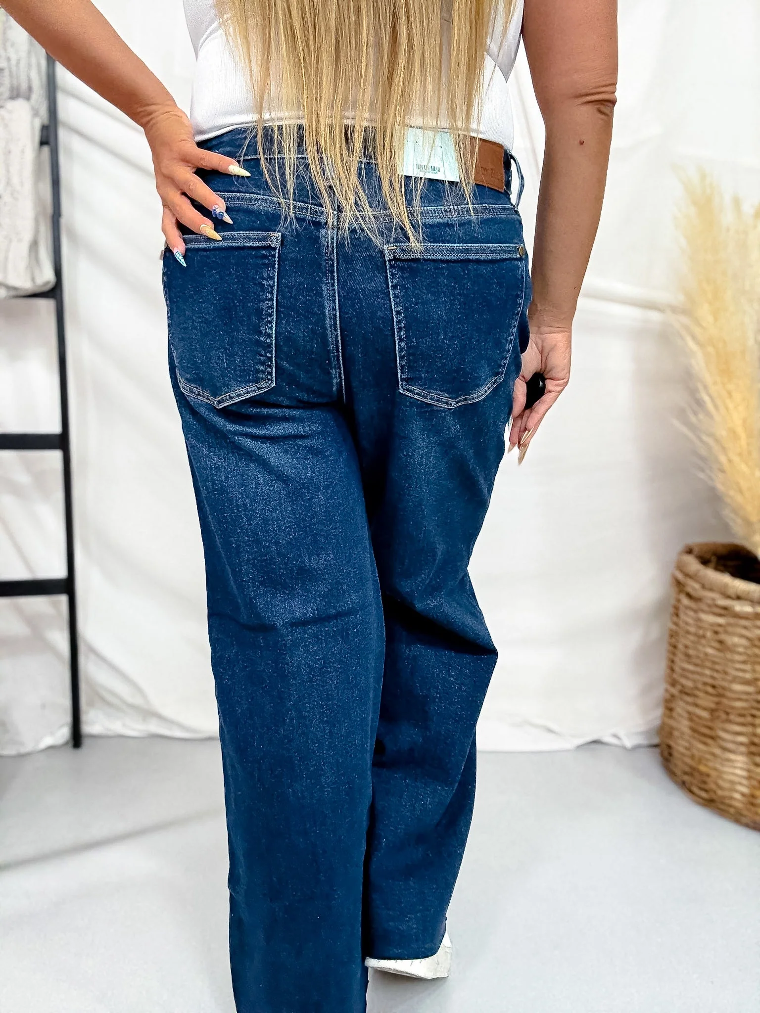 Judy Blue Petite High Waist Retro Wide Leg Jeans W/ Adjustable Waist Tabs - Image 7