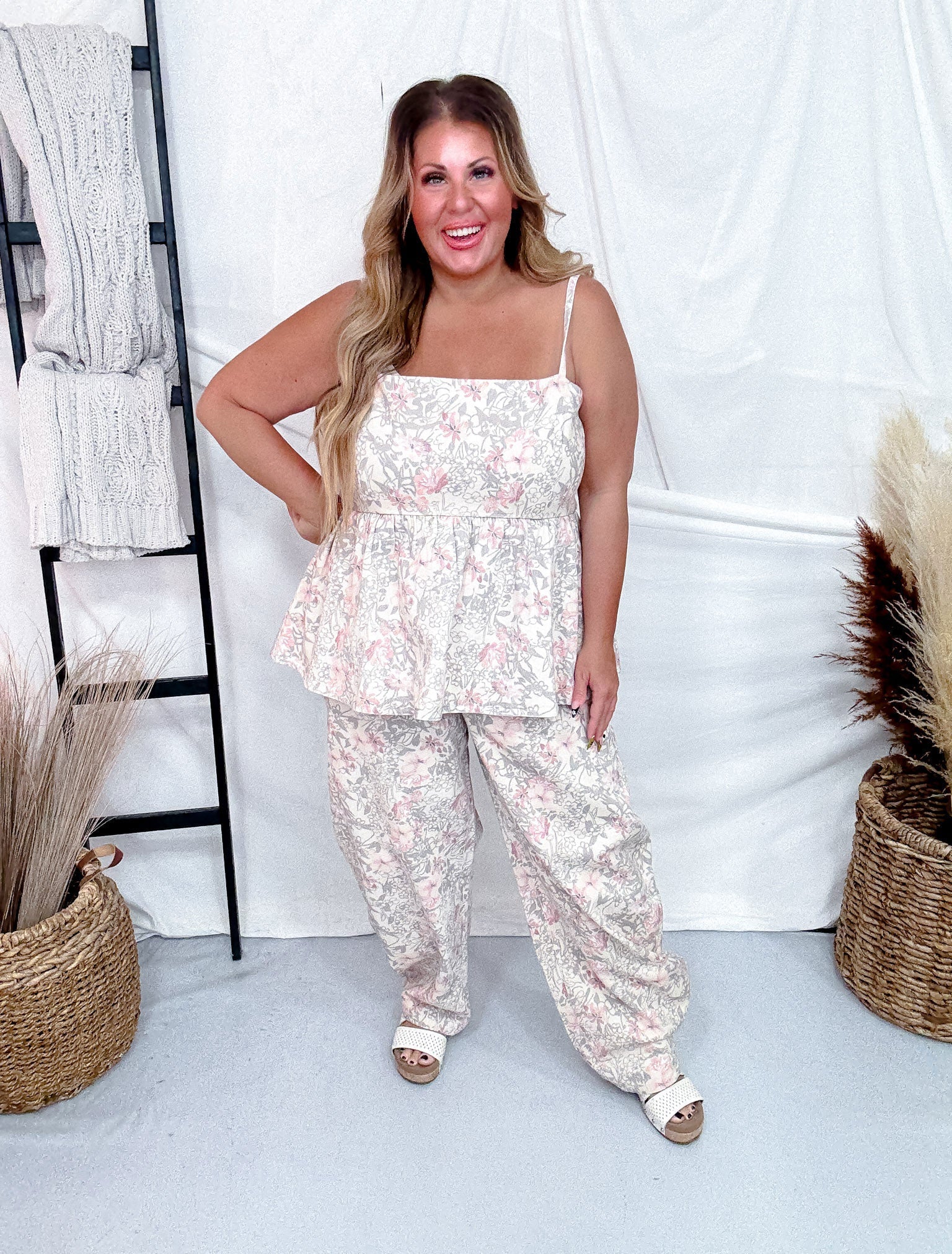 Khaki Floral Peplum Top with Shoulder Straps FINAL SALE - Image 2