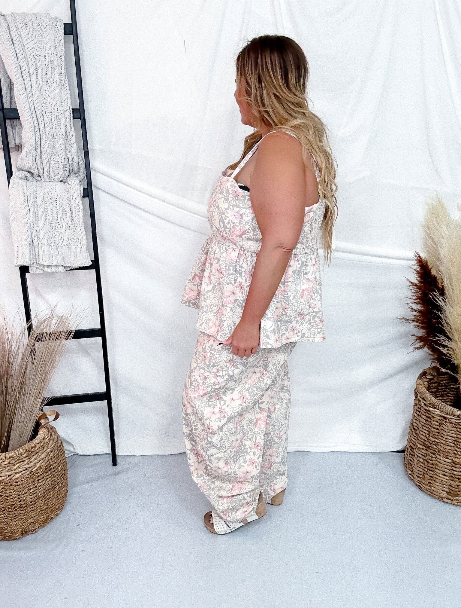 Khaki Floral Peplum Top with Shoulder Straps FINAL SALE - Image 3