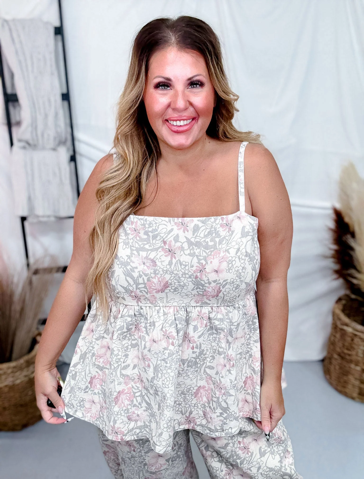 Khaki Floral Peplum Top with Shoulder Straps FINAL SALE - Image 5